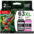 INKCLOUD 63XL Ink Cartridges Black and Color Combo Pack Compatible with HP 63 Ink 63XL Work with HP OfficeJet 3830 5255 5258 Envy 4520 4512 4513 4516 DeskJet 1112 1110 3630 3632, 2Pack