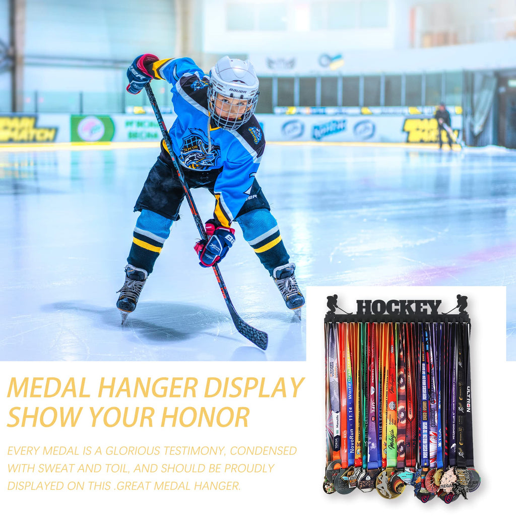 Goutoports Hockey Medal Hanger Display Holder Rack Frame for Sport Race - Sturdy Black Steel Metal Over 60 Medals Easy to Install 01