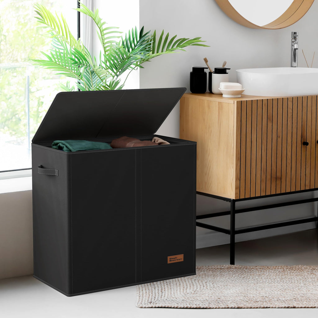 Simple Houseware 110L Double Laundry Hamper with Lid Removable Laundry Bags and Foldable Basket, Black