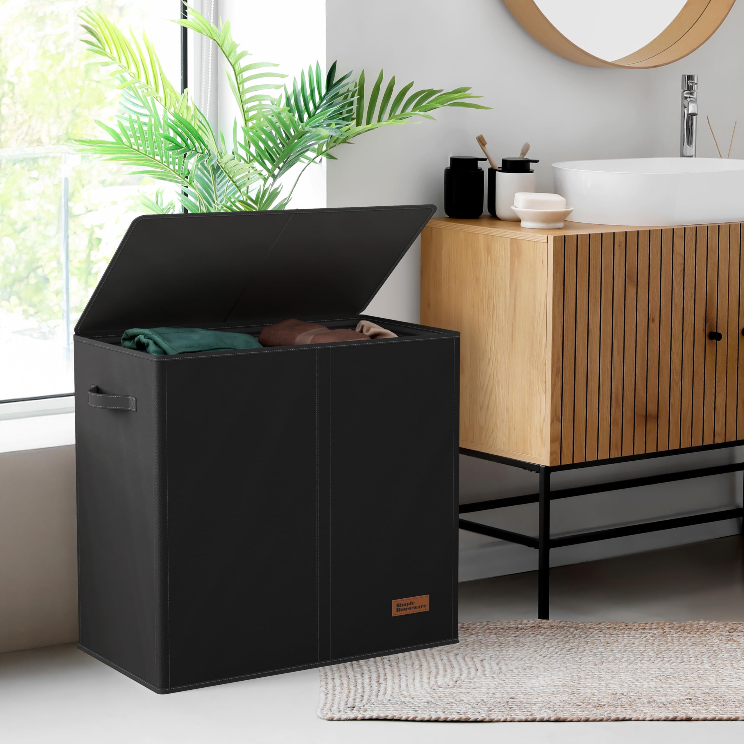 Simple Houseware 110L Double Laundry Hamper with Lid Removable Laundry Bags and Foldable Basket, Black