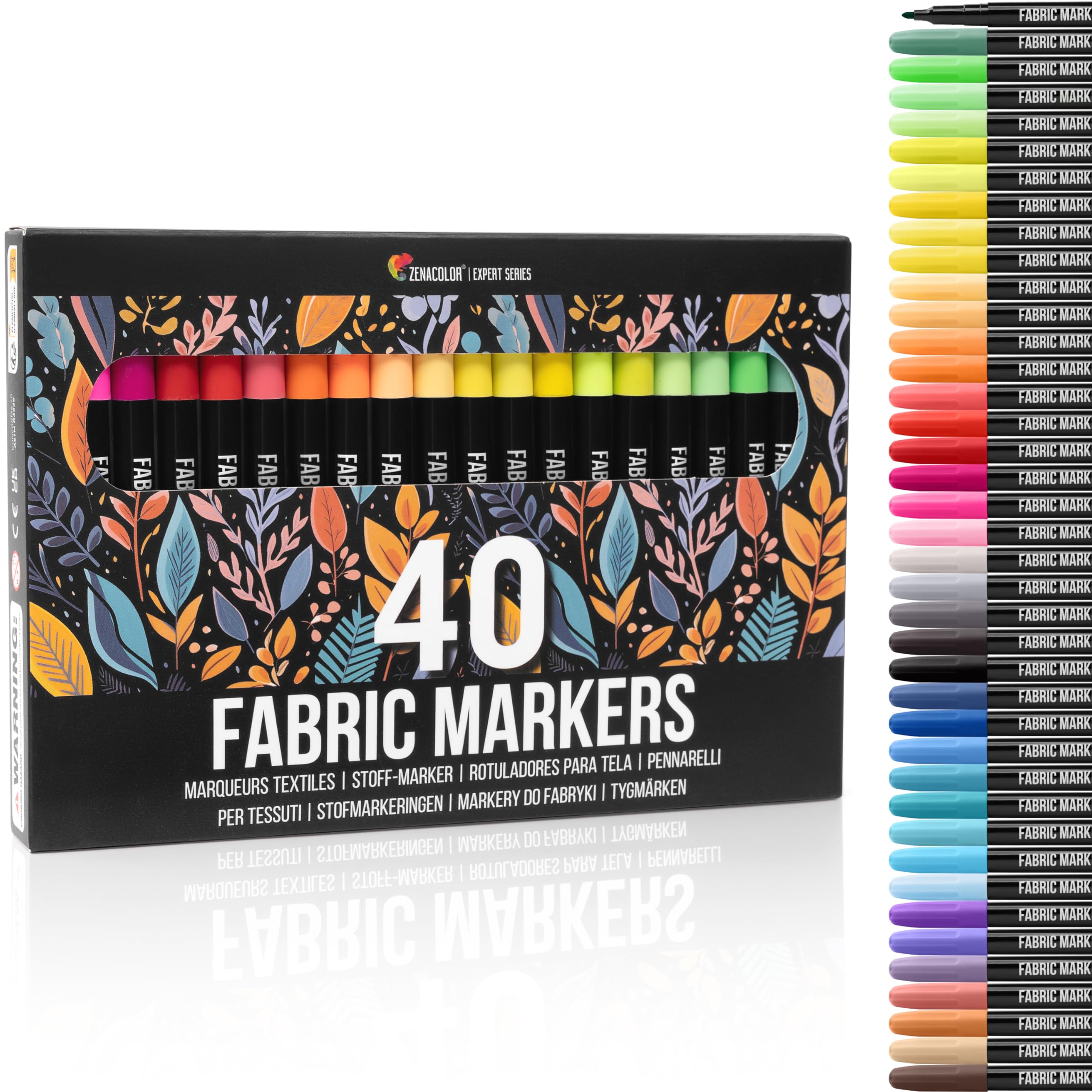 Zenacolor 40 Fabric Markers Permanent for Clothes - Non Toxic and Indelible Fabric Paint Pen