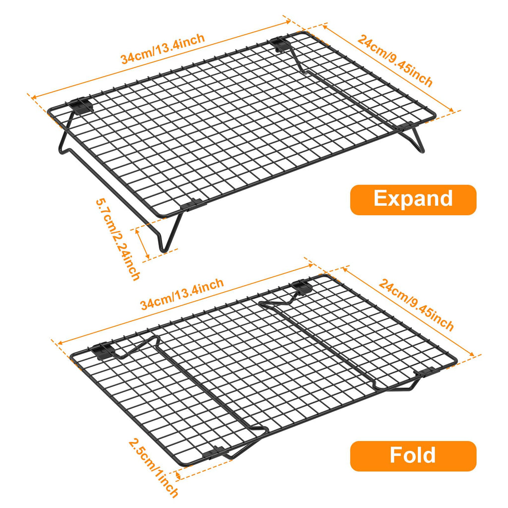 2 Pcs Cooling Rack for Baking and Cooking 13.4x9.4 inch , Carbon Steel Stackable Cookie Cooling Rack with Collapsible Legs , for Grilling, Wire rack for baking sheet Baked Goods Cake Cookie gadgets