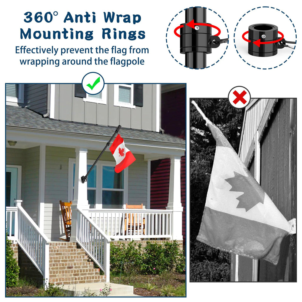 Hanotic Flag Pole Kit, 6FT Flag Poles Outdoor with Upgraded Bracket, Adjustable Length, 360° Tangle Stainless Steel, Residential or Commercial, for Garden, Yard, Patio (Without Flag, Black)