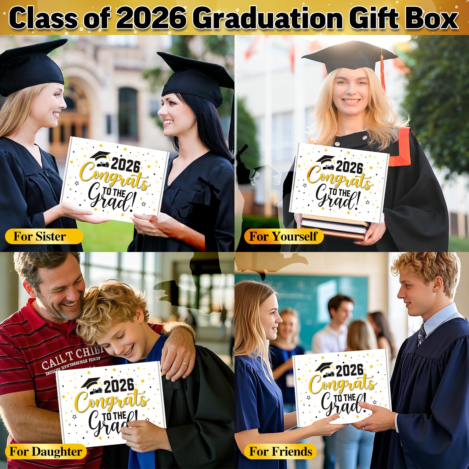 10 Pieces 2026 Graduation Gift Box Set, Class of 2026 Graduation Gift Basket with 20 Oz Tumbler, Socks, Bear Towel, Journal Notebook, Pen, Bookmark, Bracelet for High School College Gifts