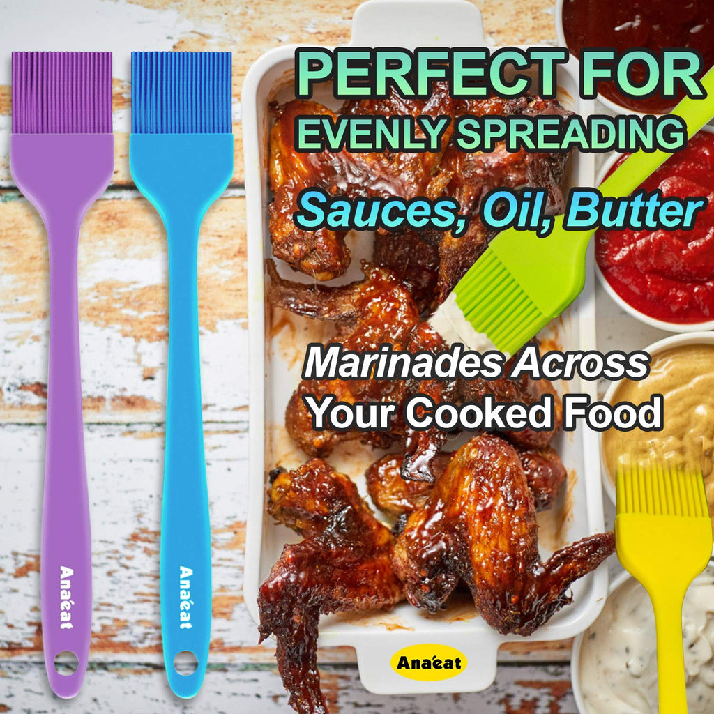 Anaeat High Heat Resistant Silicone Basting Pastry Brush Set of 5 - Hygienic One-Piece Design Spread Oil Butter for BBQ Grill Barbecue Baking Kitchen Cooking - BPA Free & Dishwasher Safe (10"+8")