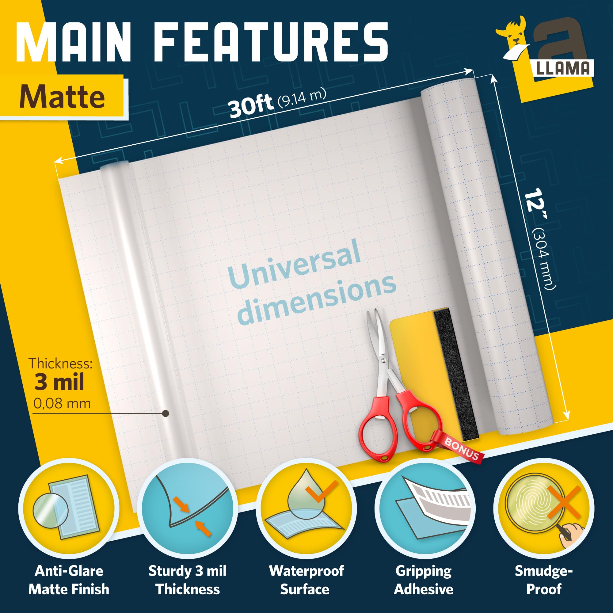 Matte Laminate Roll 12” x 30ft – Self Adhesive Laminating Film 3 MIL Roll Superior Protection Extra Long