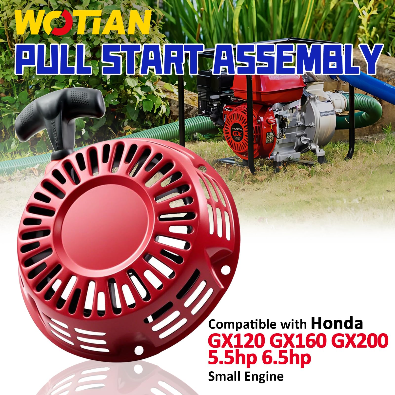 GX160 Pull Start Assembly Compatible with Honda GX120 GX200 5.5HP 6.5HP Engine Replacement Parts 28400-Z4M-306ZB 27400-Z1T-702 Recoil Starter (Curved Steel Rod Pawls)
