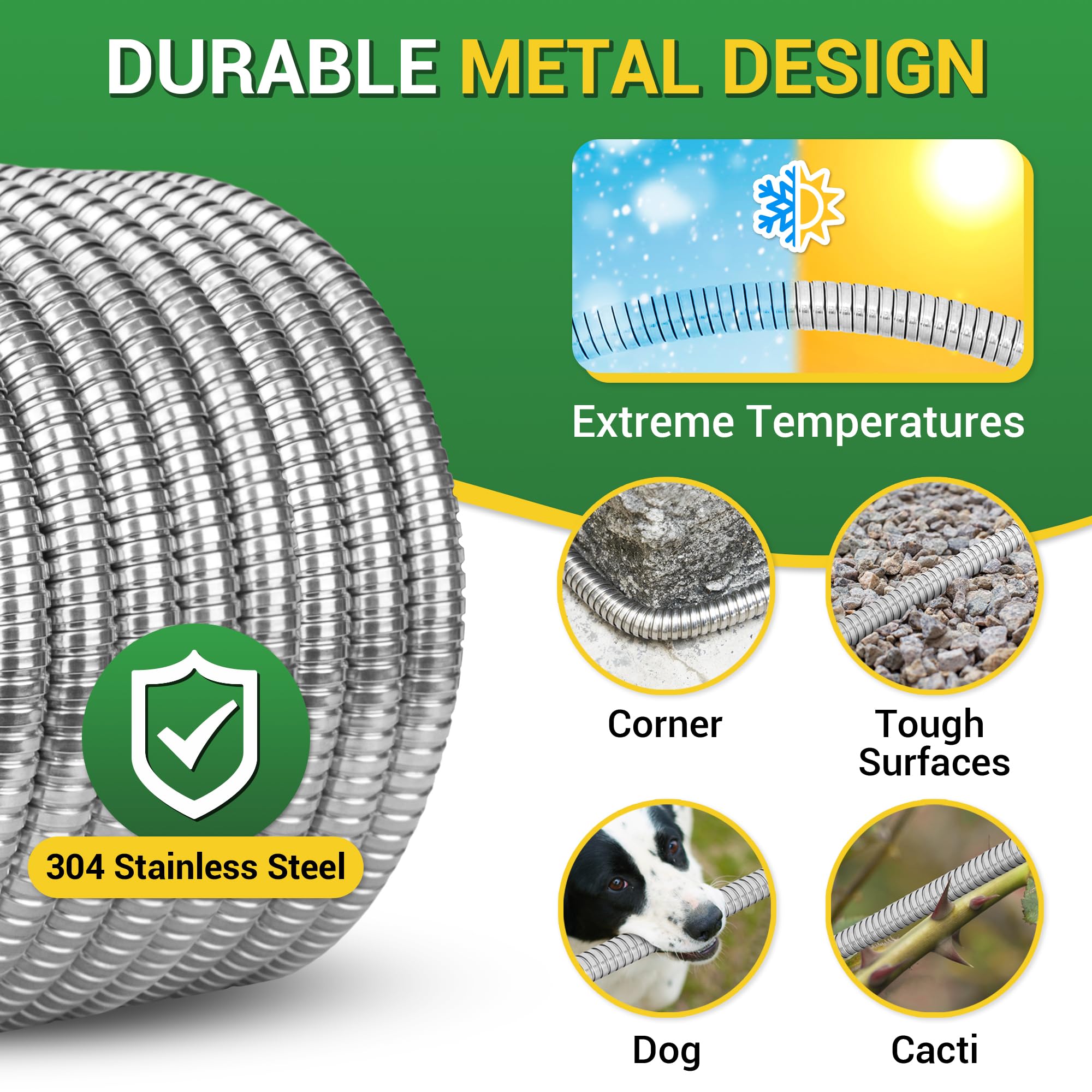 360 GADGET Garden Hose - Short Water Leader Metal Hose 3 FT with Female to Female Fitting, Flexible, Heavy Duty Hose Extension for Outdoor Hose Reel/Dehumidifier/RV、304Stainless Steel