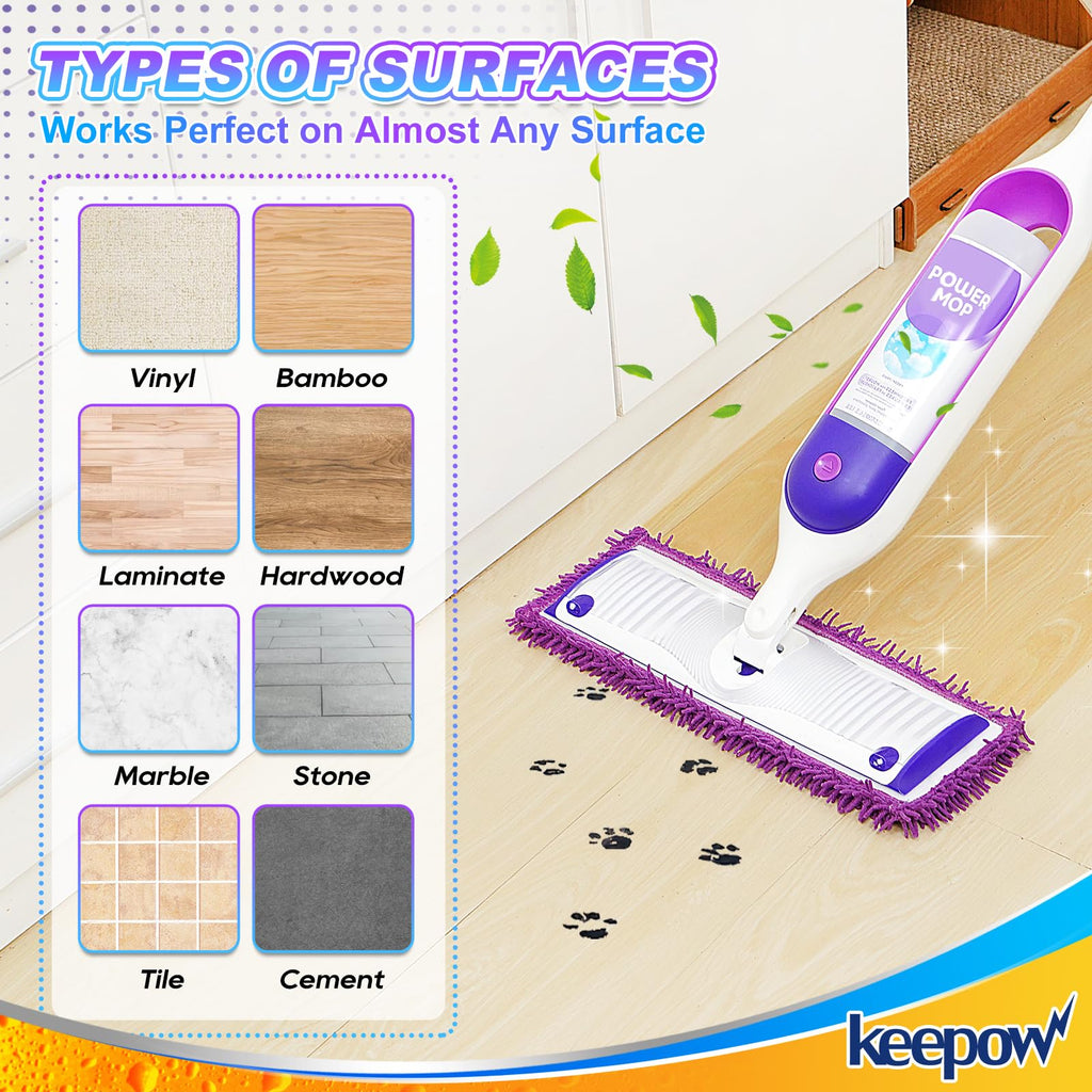 KEEPOW Reusable Power Mop Refill Pads Compatible with Swiffer Power Mop, Powermop Mopping Pad Refills for Wood Floor Cleaning, Machine Washable Microfiber Mop Pads, 4 Pack