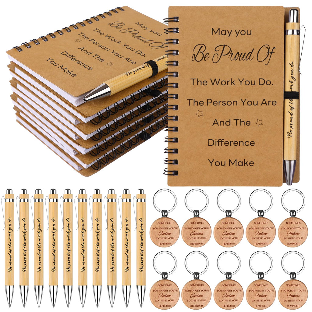 30 Pcs Inspirational Gifts Notebooks Motivational Ballpoint Pens with Keychains Set Thank You Pen Spiral Notepads Appreciation Gifts for Employee Coworkers Teacher Team Volunteer Student Staff Gift