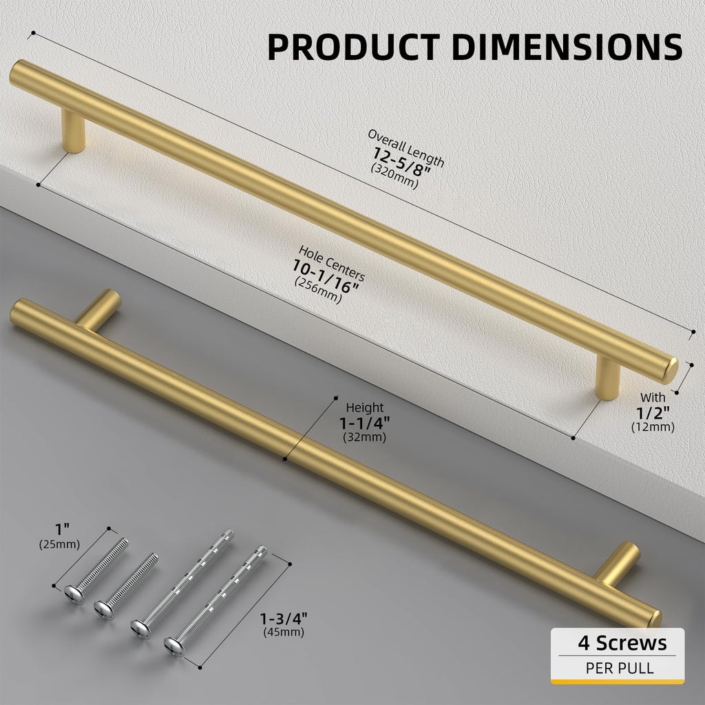 goldenwarm 5 Pack Gold Kitchen Cabinet Pulls 10 inch Gold Drawer Pulls Kitchen Cabinet Hardware Drawer Handles Cupboard Door Handles Drawer Pulls Hardware Brushed Brass Cabinet Pulls
