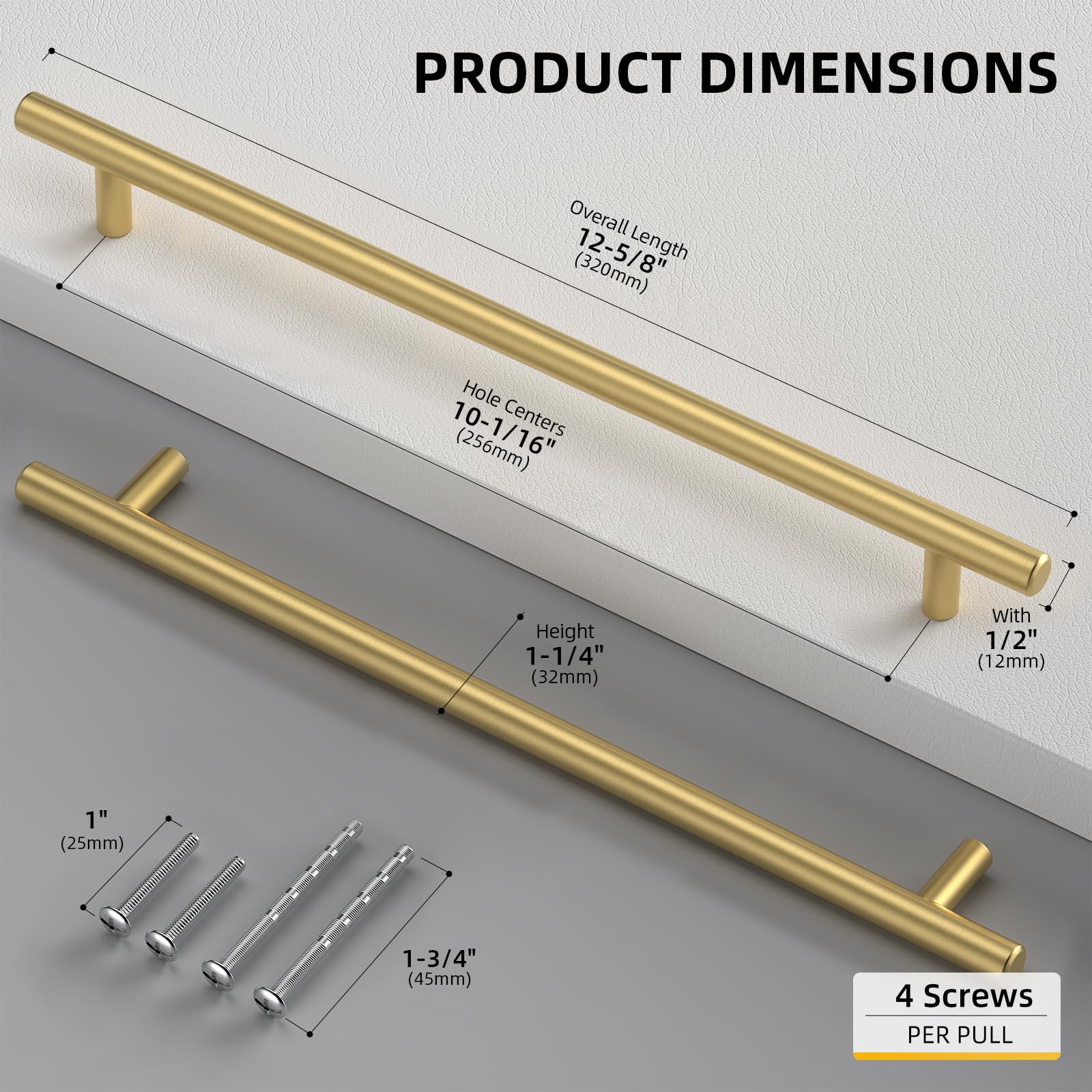 goldenwarm 5 Pack Gold Kitchen Cabinet Pulls 10 inch Gold Drawer Pulls Kitchen Cabinet Hardware Drawer Handles Cupboard Door Handles Drawer Pulls Hardware Brushed Brass Cabinet Pulls
