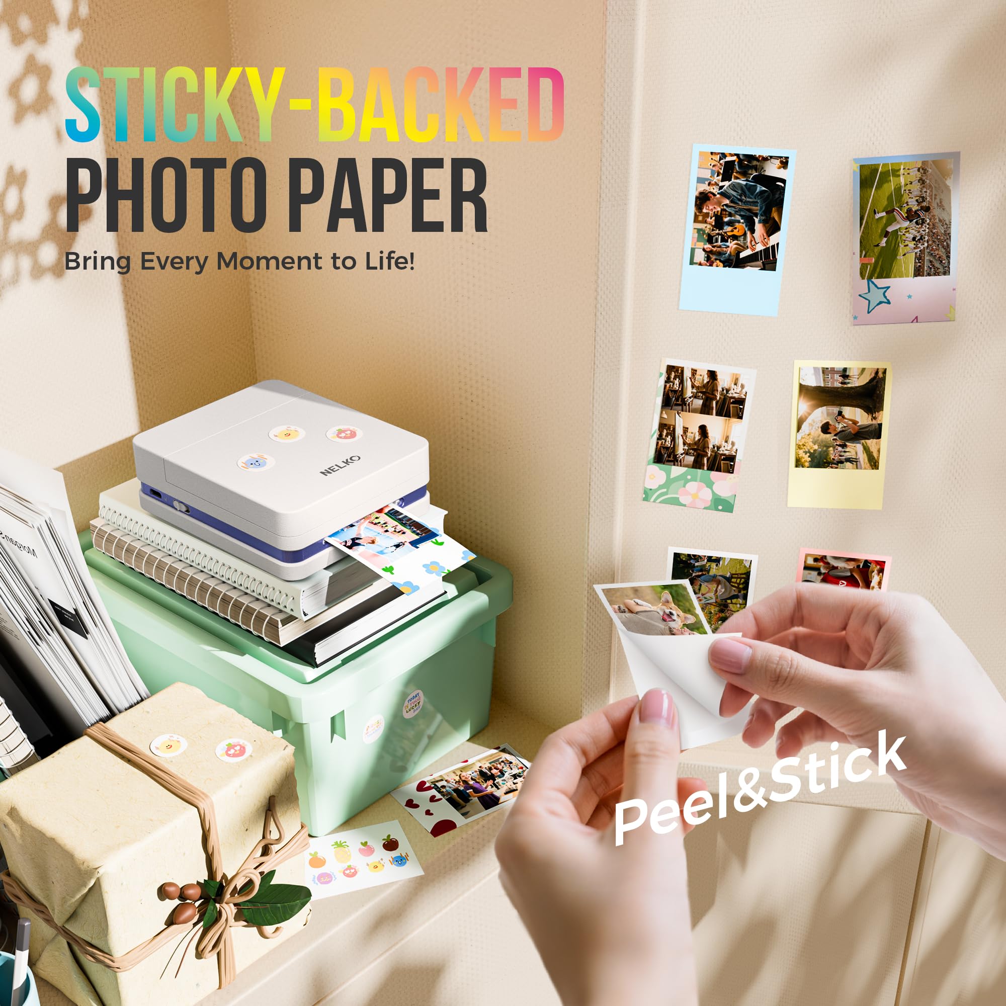Nelko 52.3x90mm (2.06"x3.54") Premium Photo Paper, 100-Pack Genuine PP01 Pocket Printer Paper, Sticky Back Picture Paper, Compatible with Nelko PP01 Photo Printer, Easy to Peel Off, White