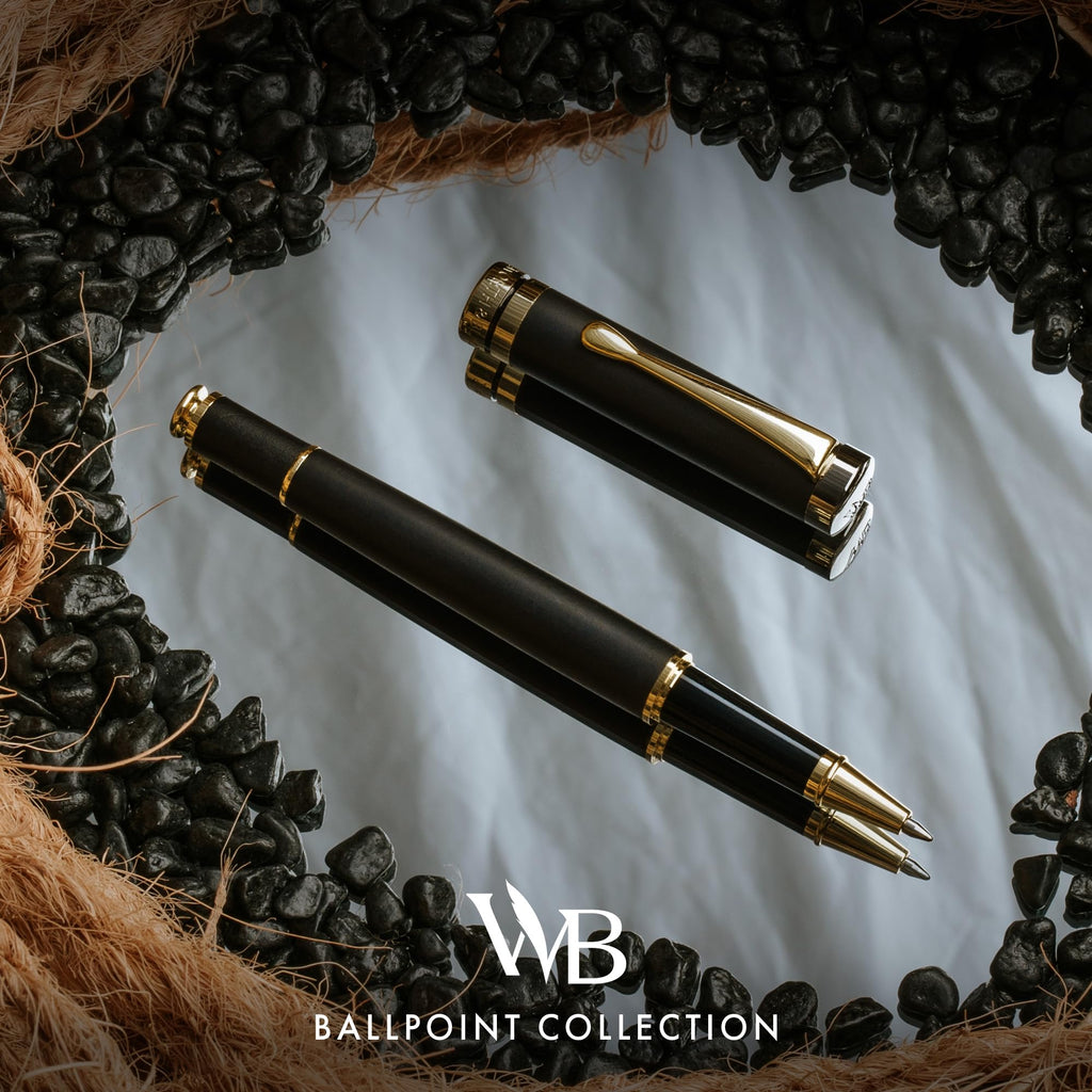 Wordsworth and Black Rollerball Pen-Stunning Luxury Pen Bamboo Blackwood Gold Finish, Refillable, Best Roller Ball Gift Set Pen for Men & Women, Ink Refill, Point Office Pens for Writing