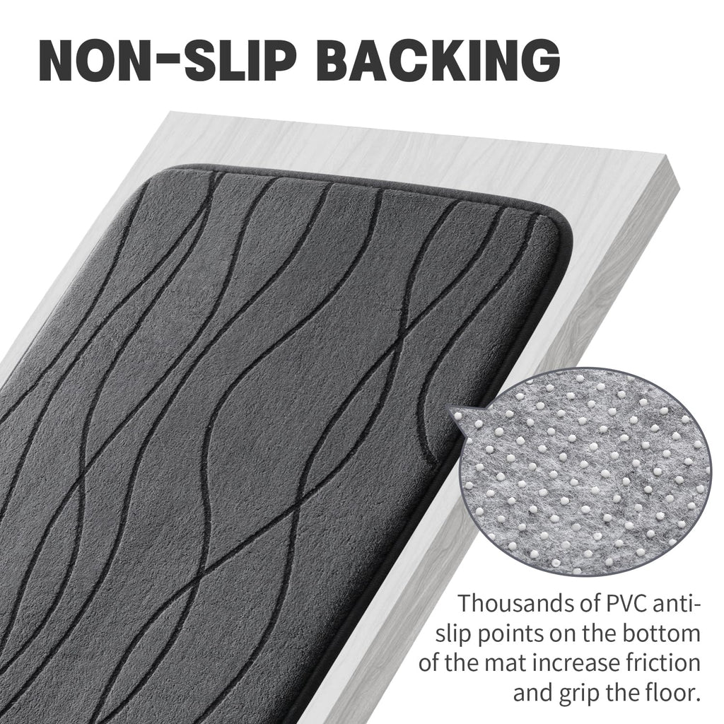 YIHOUSE Memory Foam Grey Bath Mat Set 3 Piece, Ultra Absorbent Bath Mat for Bathroom - Non-Slip Machine Washable & Dry Quickly, 3 Piece Bathroom Mat Set, Dark Grey