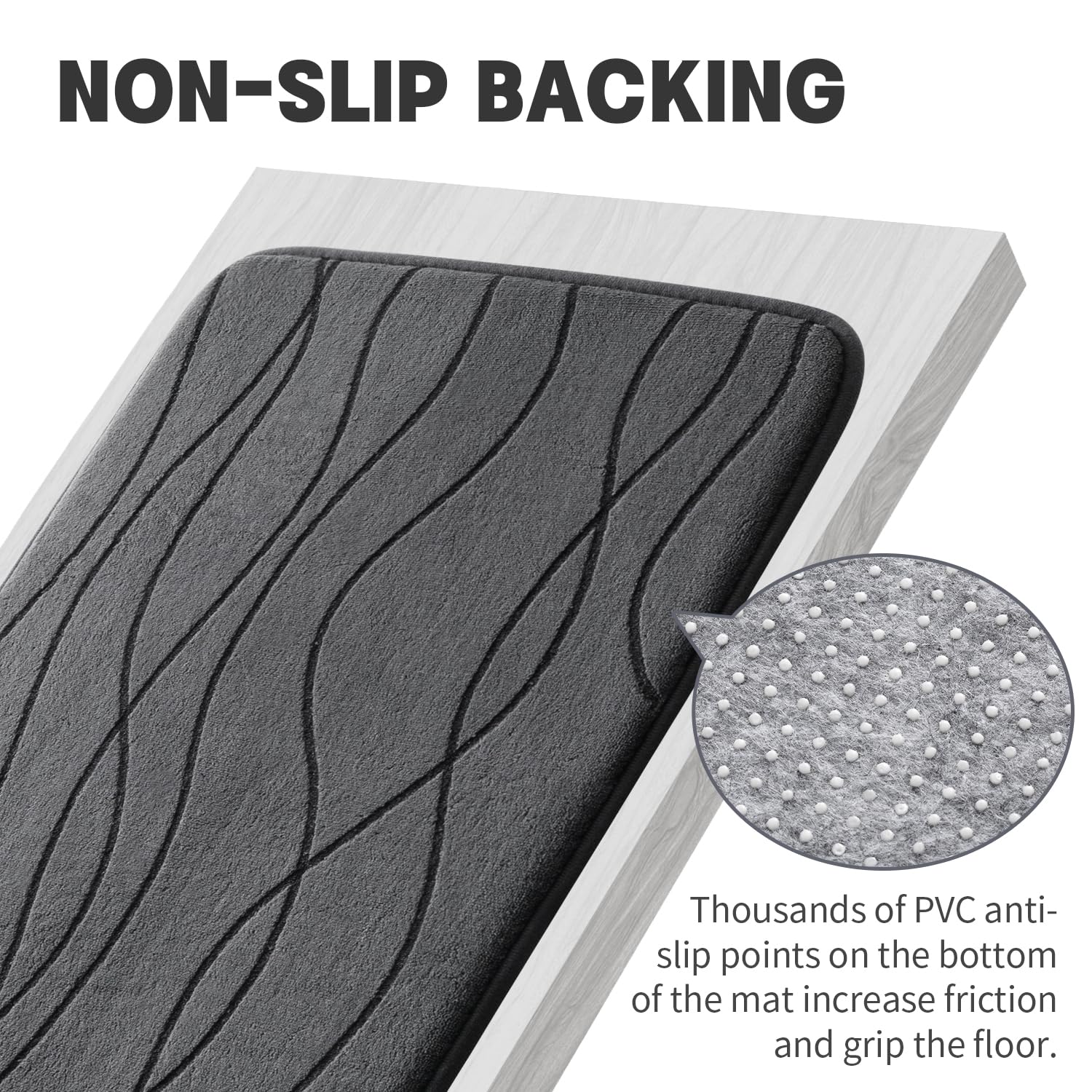 YIHOUSE Memory Foam Grey Bath Mat Set 3 Piece, Ultra Absorbent Bath Mat for Bathroom - Non-Slip Machine Washable & Dry Quickly, 3 Piece Bathroom Mat Set, Dark Grey