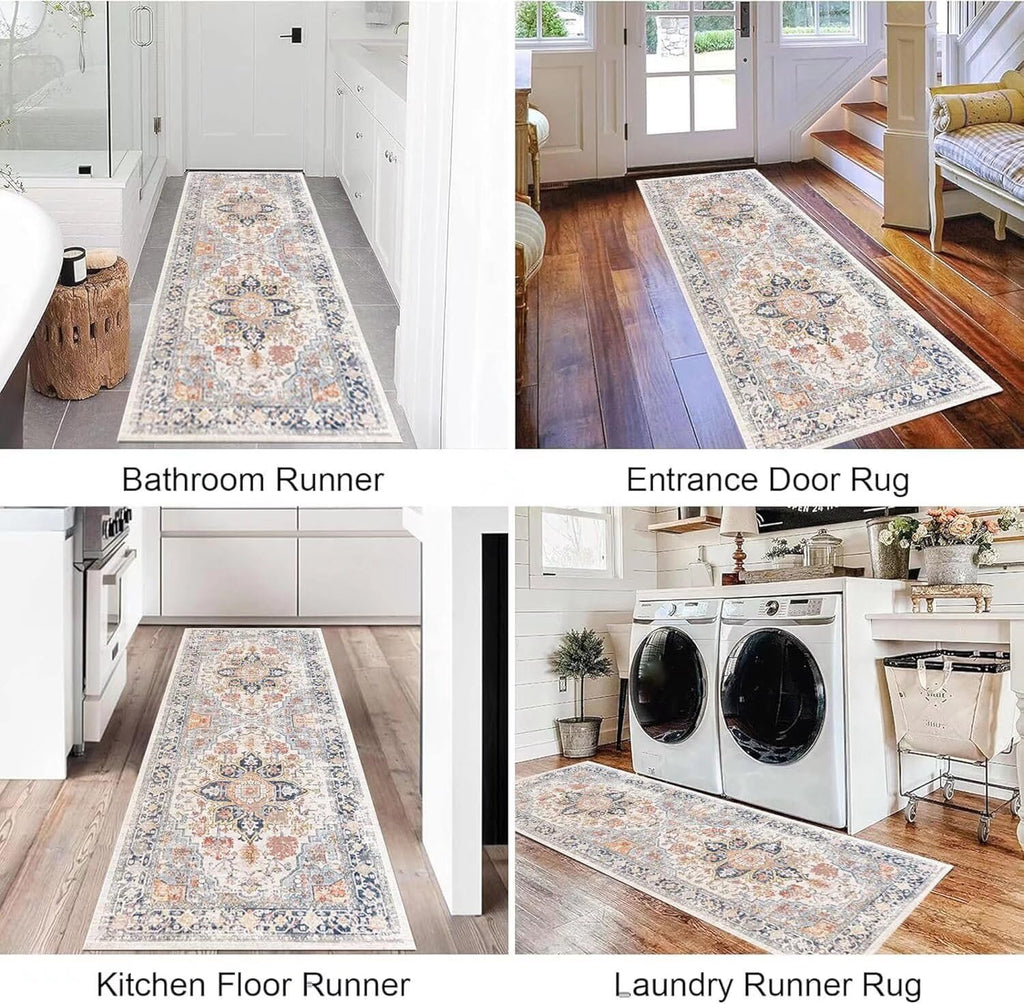 Grosrues Hallway Runner Rug 2'x6' Washable Non Slip Area Carpet - Soft Throw for Bedroom, Water Absorbent Entryway Rug Runner - Indoor Entrance Floor Mat for Kitchen Laundry Room