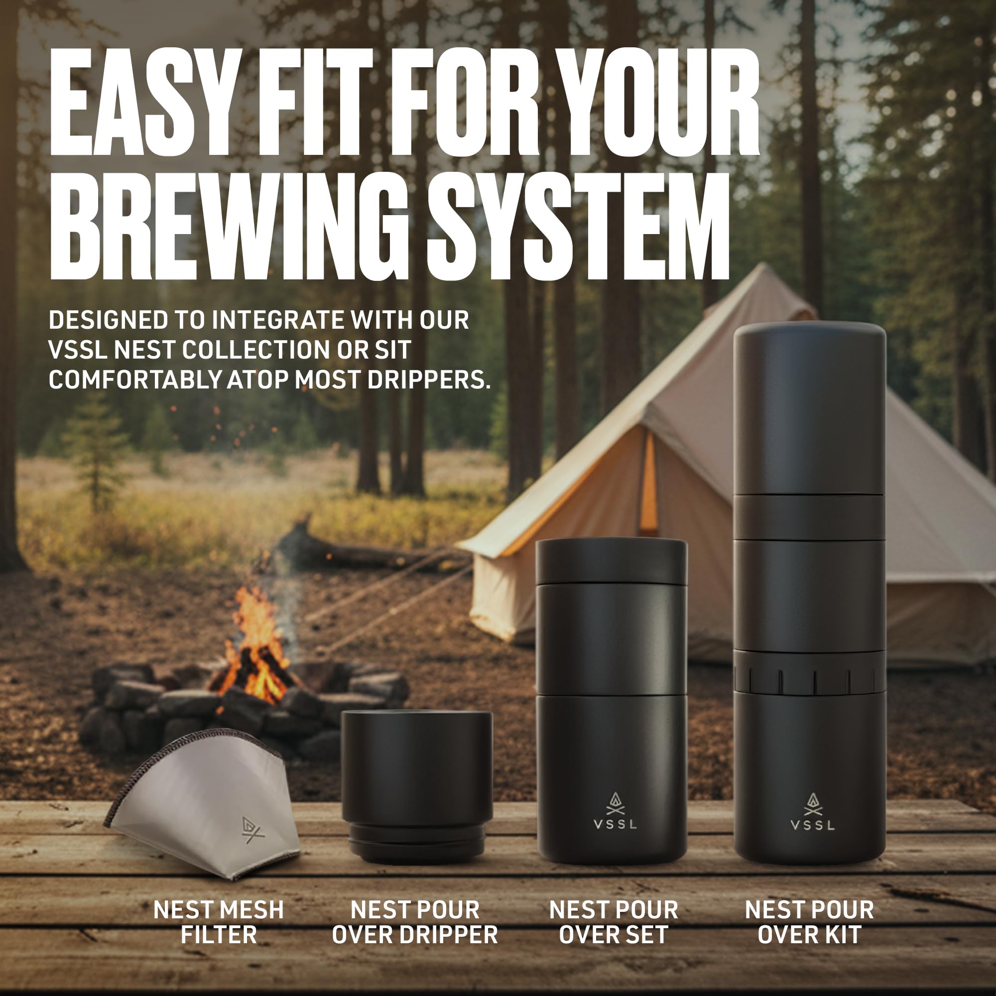 VSSL Nest Reusable #1 Stainless Steel Mesh Coffee Filter, Transportable and Compact, Perfect for Camping, Hiking, Adventure, Travel, Eco Friendly, Compatible with Any Cone Pour Over System, Pack of 3