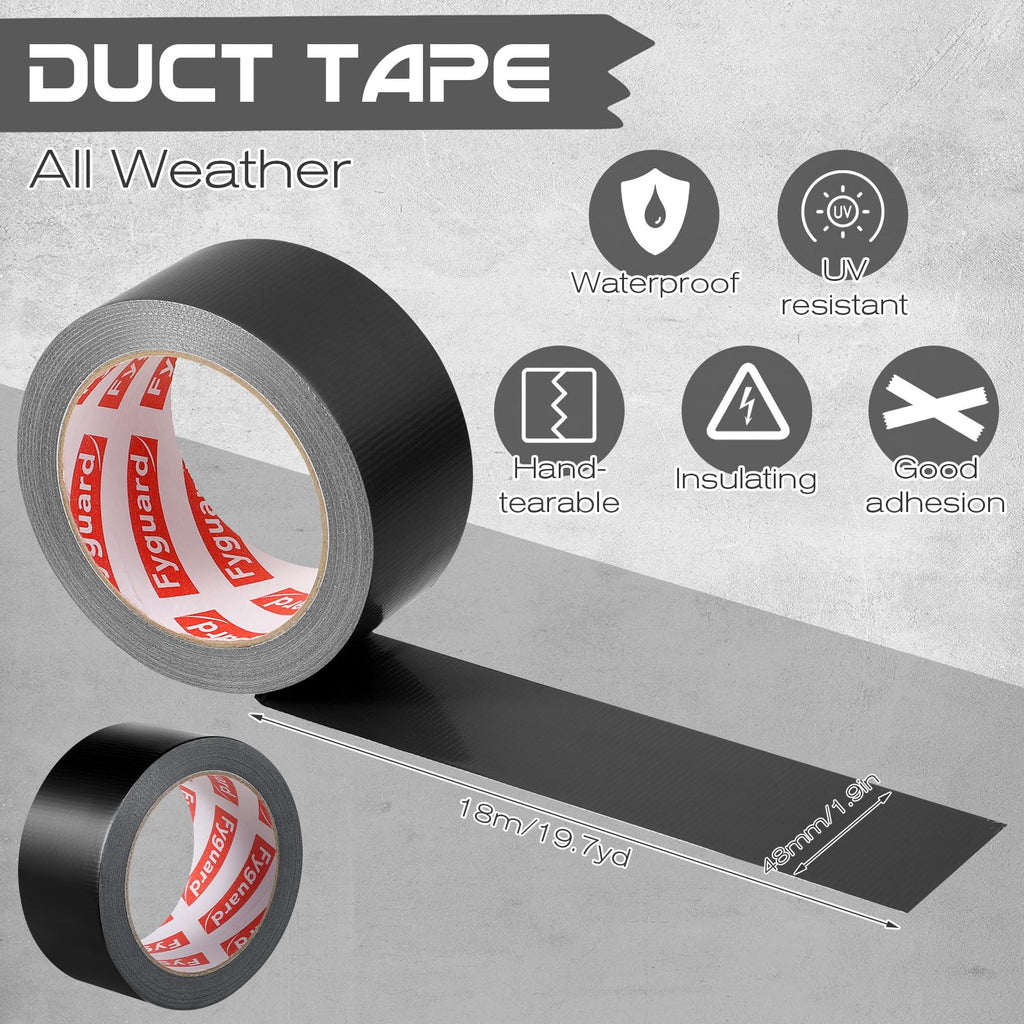 3 Rolls Duct Tape, 2 Inch x 20 Yards Gaffer Tape Repair Tape Duct Adhesive Hand Tearable Waterproof for Inside & Outside Repairing Fastening Bundling (Black, White, Silver)