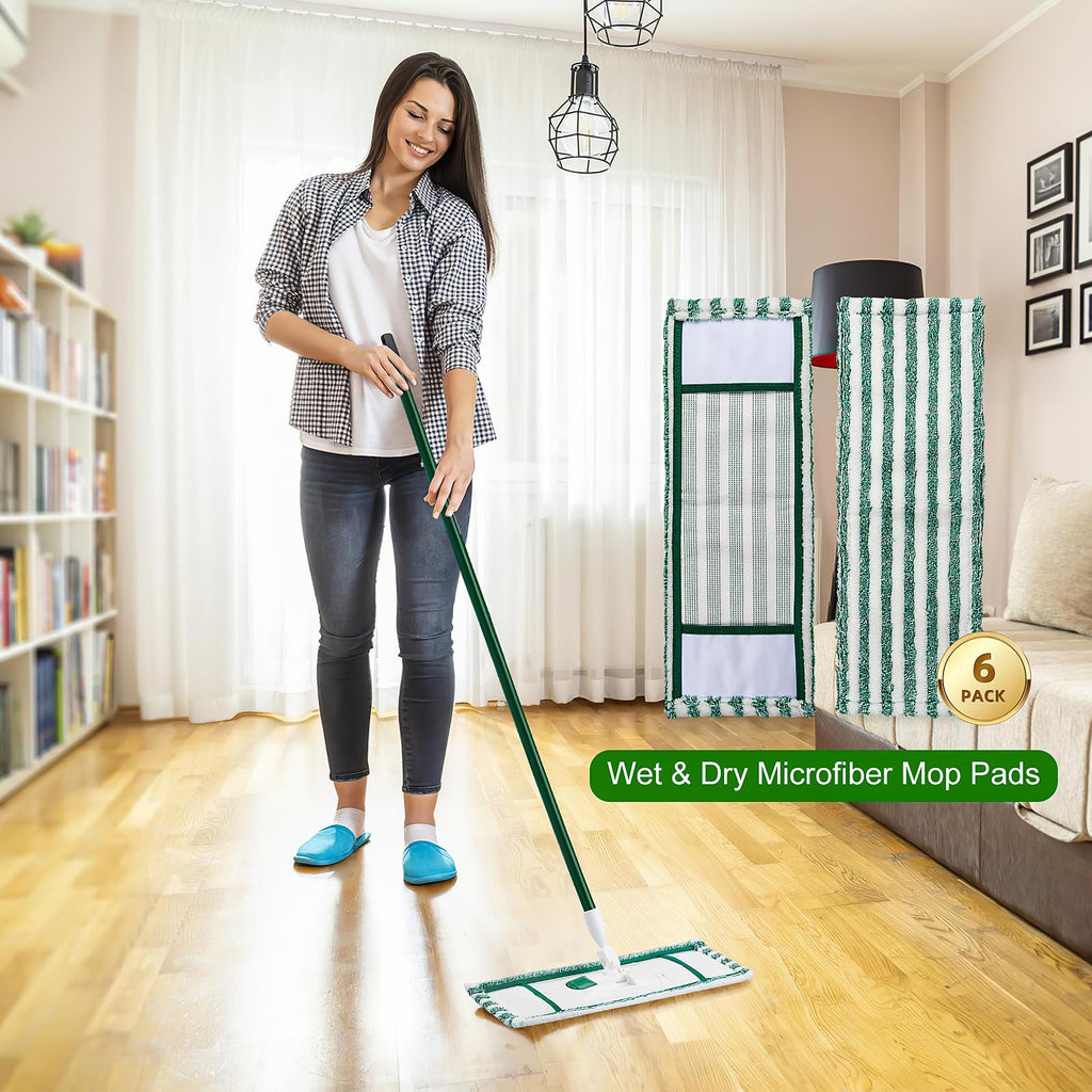 NIXOOT 6 Pack Microfiber Mop Pads for Libman, Reusable Wet & Dry Mop Heads, Machine Washable, Green, Multi-Surface Floors (Vinyl, Wood, Laminate, Marble, Stone, Tile)