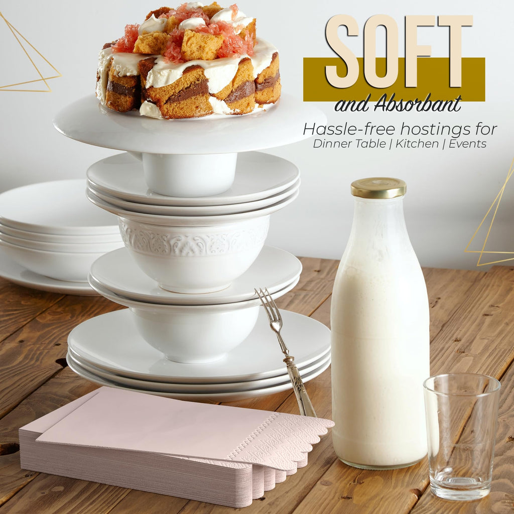 Party Solids Peach Scalloped Napkins Disposable 100 Pcs 3-Ply Peach Scalloped Dinner Napkins Disposable Decorative for Dinners & Parties, Paper Guest Towels for Bathroom & Party Supplies