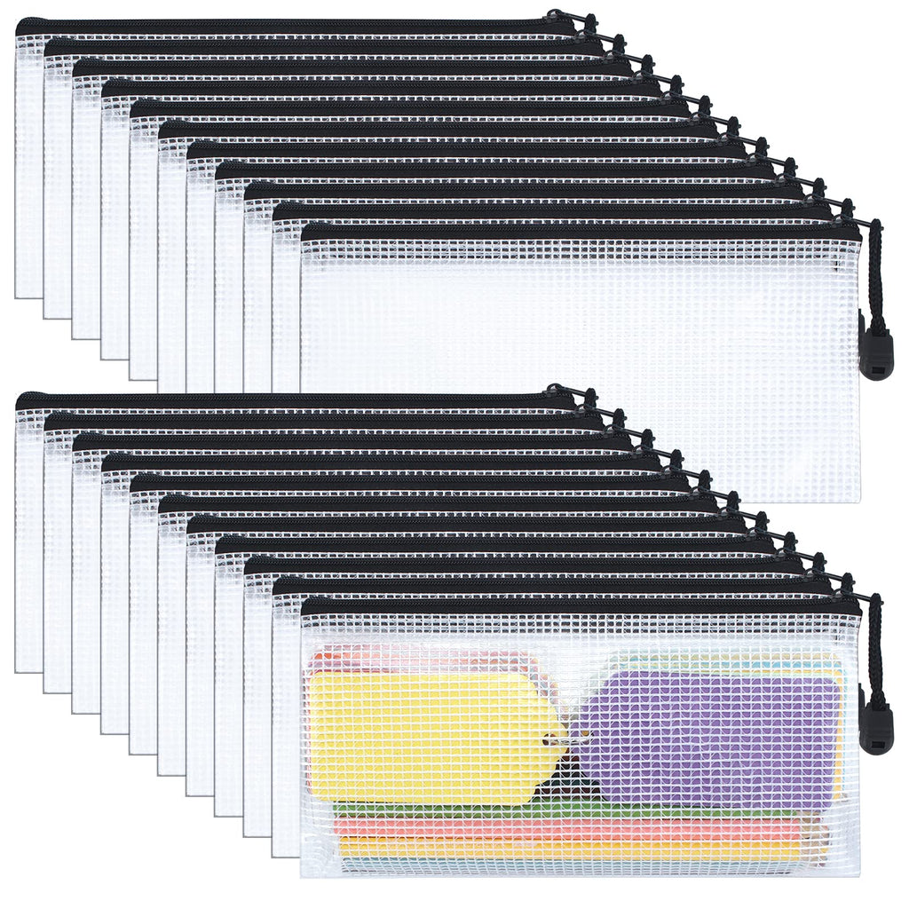 22 Pcs A6 Zipper File Bags, Mesh Zipper Pouch Document Bag Waterproof Mesh Pencil Pouch Plastic Zipper Pen File for Home School Office (Black)