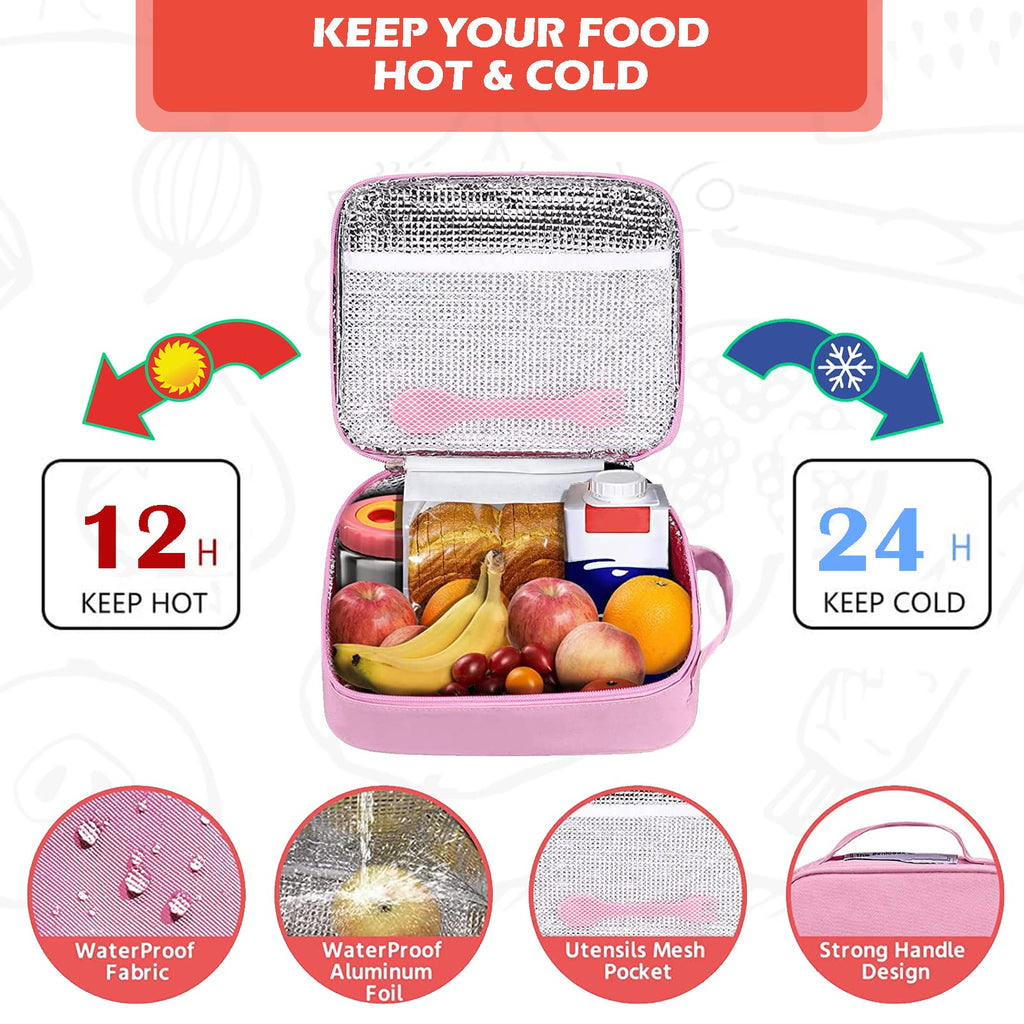 WAKSOX Bento Lunch Box Lunch Containers 4 Compartments with Soup Thermos for Hot and Cold Food Jar/Spoon/Lunch Bag Insulated Leak Proof for Girls