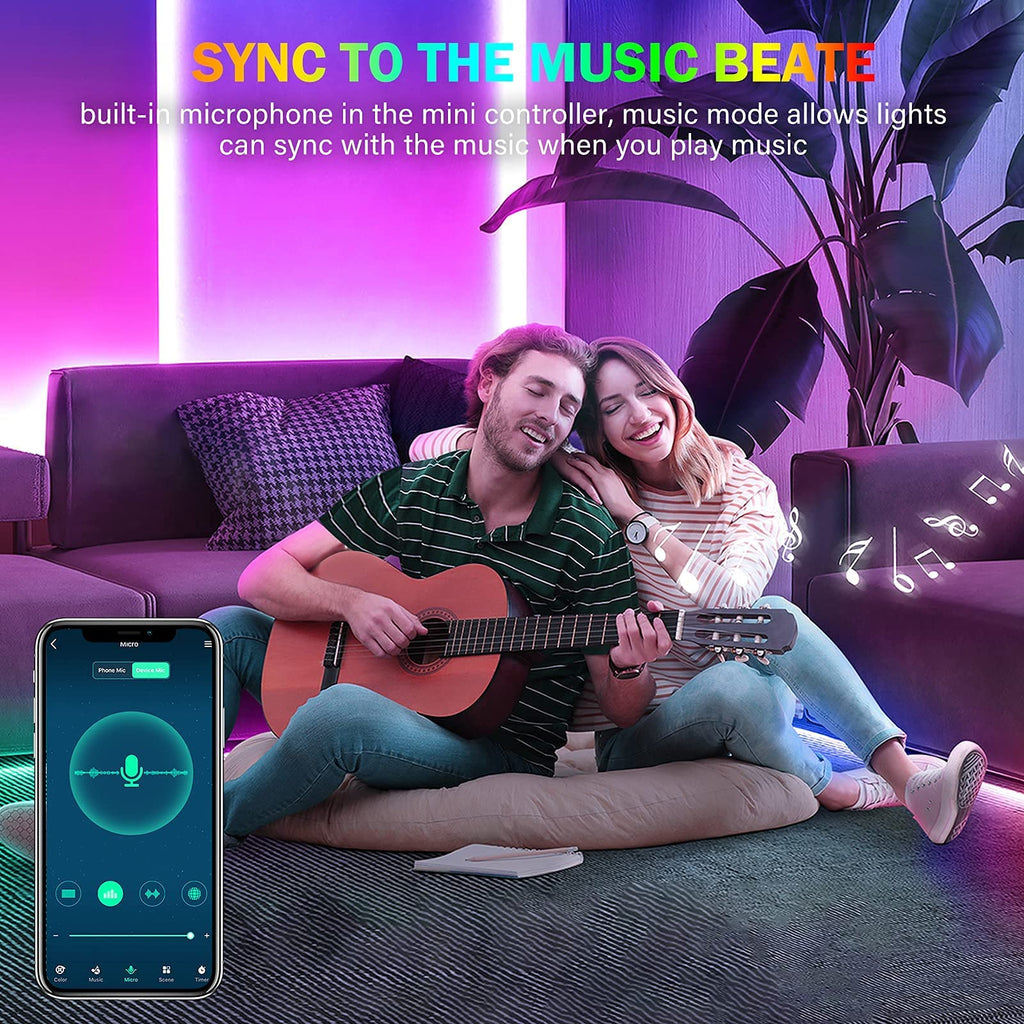 Tenmiro Led Lights for Bedroom, Music Sync LED Rope Lights APP Control with Remote, RGB Led Strip Lights for Room Kitchen Party Home Decoration (65.6ft)