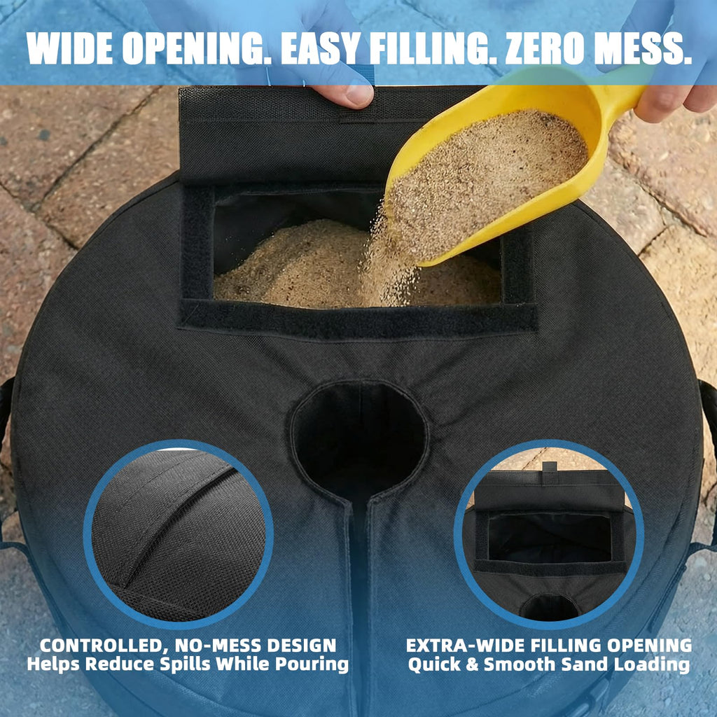 MTSBDM 18" Round Umbrella Base Weight Bag with Side-Slot Opening – Fits Offset, Cantilever, Flagpole & Outdoor Patio Umbrella Stands – Portable, Easy Fill & Install – Weather Resistant