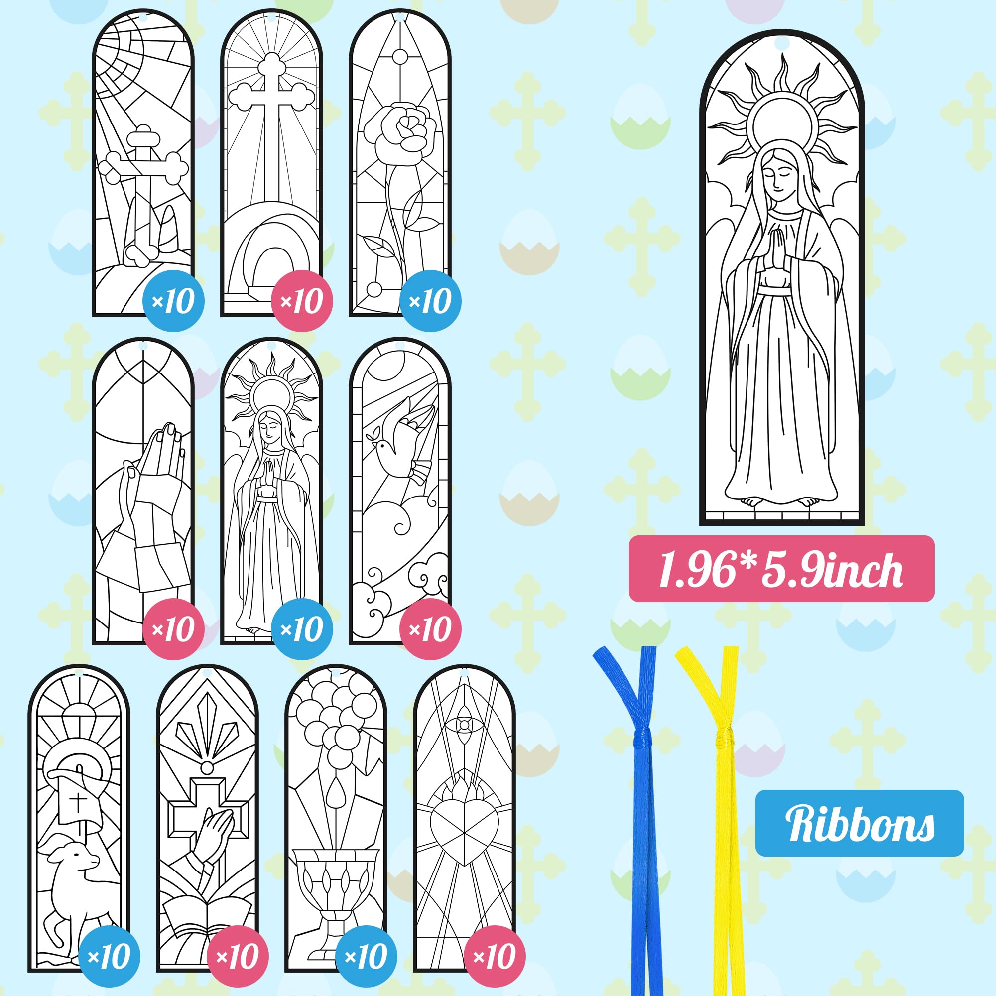100Pcs Easter He is Risen Color Your Own Bookmarks Double-Sided Stained Glass Style DIY Coloring Blank Bookmarks Religious Christian Sunday School Church Resurrection Cross DIY Crafts Gifts for Kids