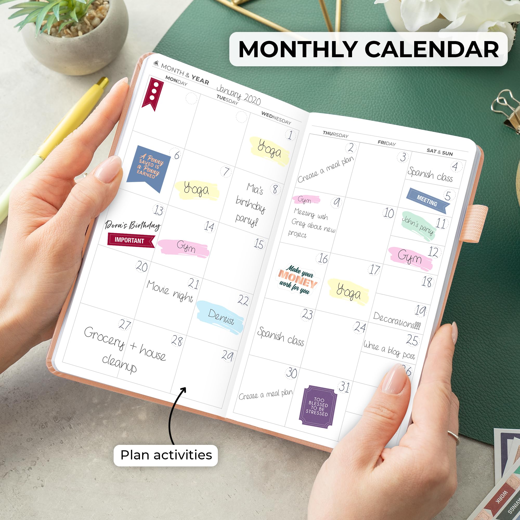 Clever Fox Pocket Planner Weekly – Undated Monthly Goal Planner and Calendar for Increasing Productivity, Mini Planner Perfect for Purse, Size: 3.7" x 6.7", Start Anytime, Lasts 1 Year – Rose Gold