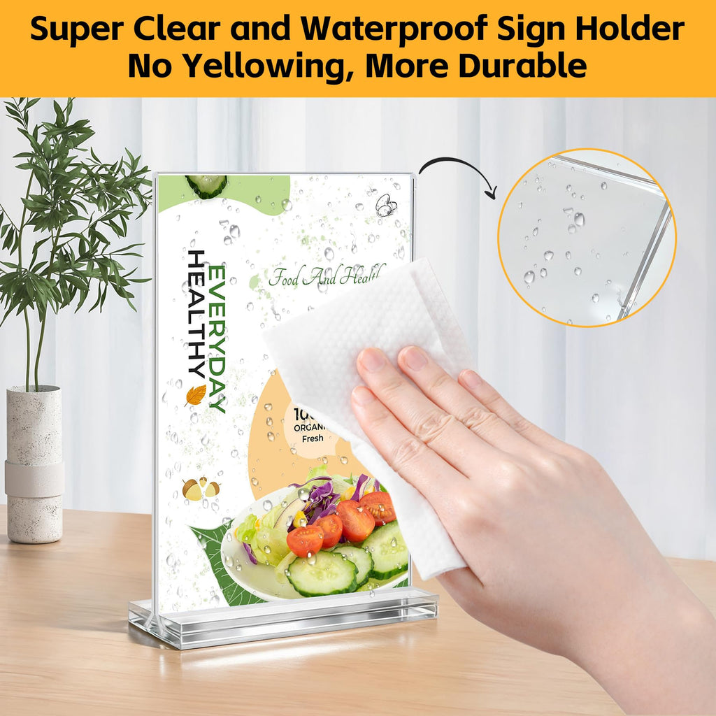 Acrylic Sign Holder 4x6, 10 Pack Vertical Clear Table Menu Display, Double Sided Table Top Picture Frame Plastic Stand, Suitable for Restaurants, Office, Store, Fair