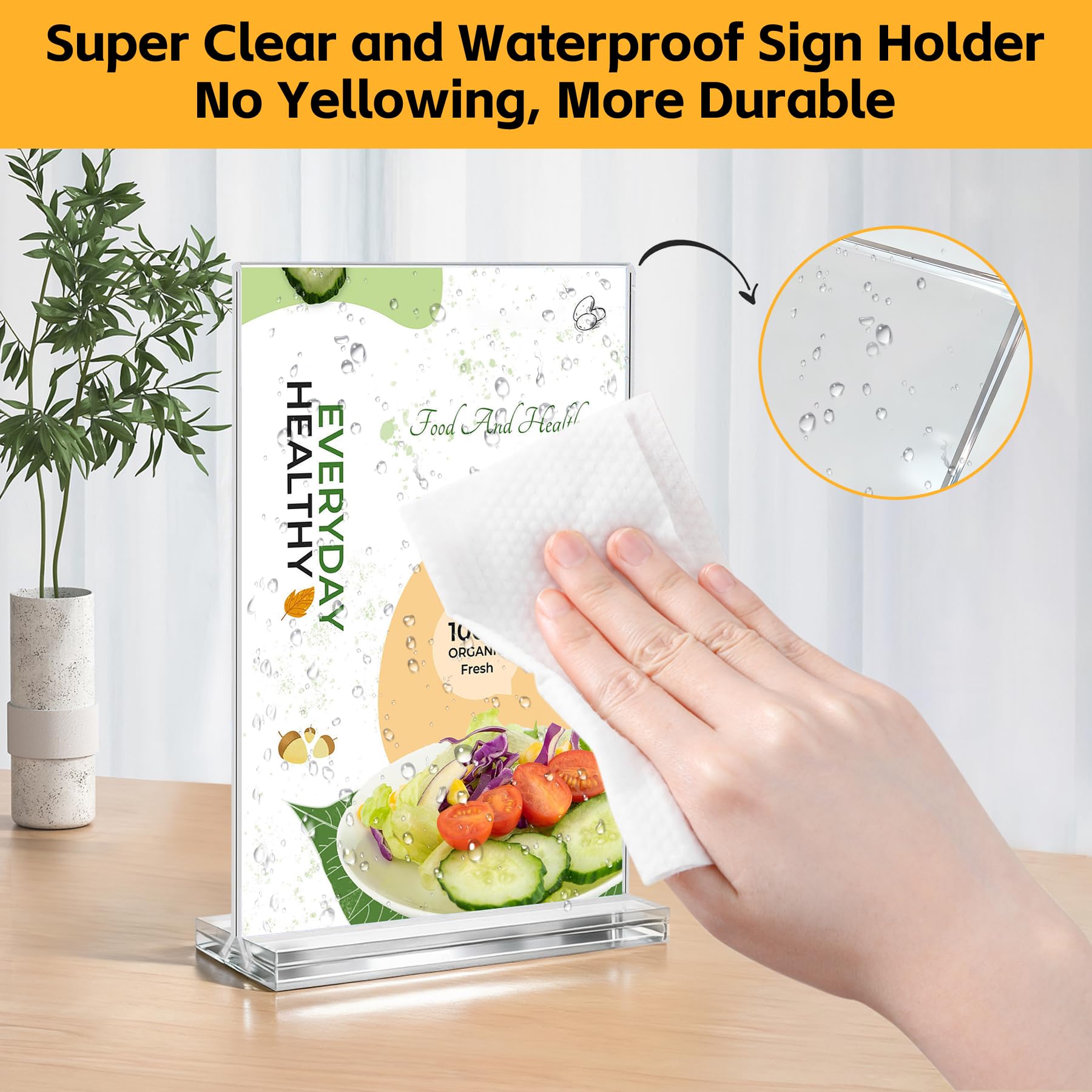 Acrylic Sign Holder 4x6, 10 Pack Vertical Clear Table Menu Display, Double Sided Table Top Picture Frame Plastic Stand, Suitable for Restaurants, Office, Store, Fair