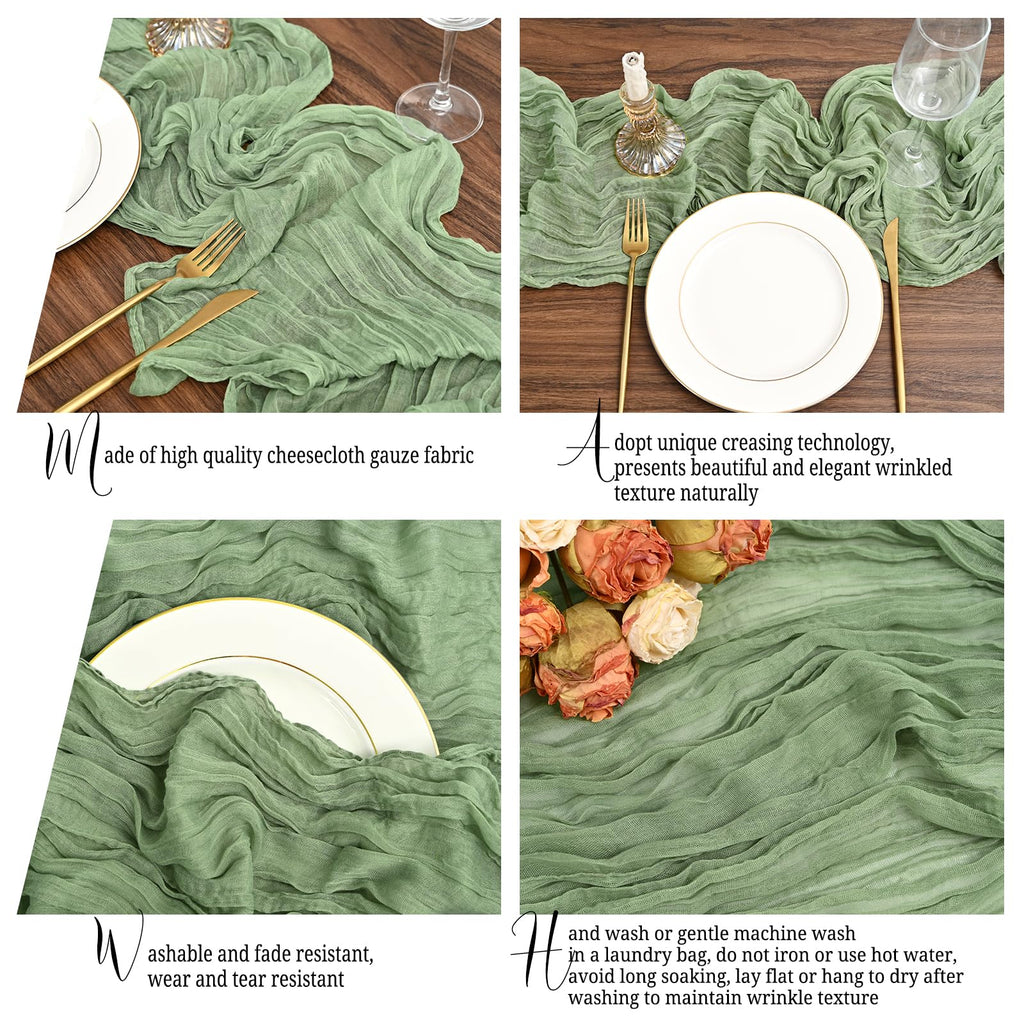 12 Pack Sage Green Table Runner 10Ft Cheesecloth Table Runner Rustic Gauze Table Runners Romantic Long Sage Sheer Fabric Cheese Cloth Table Runners for Wedding Party Bridal Baby Shower
