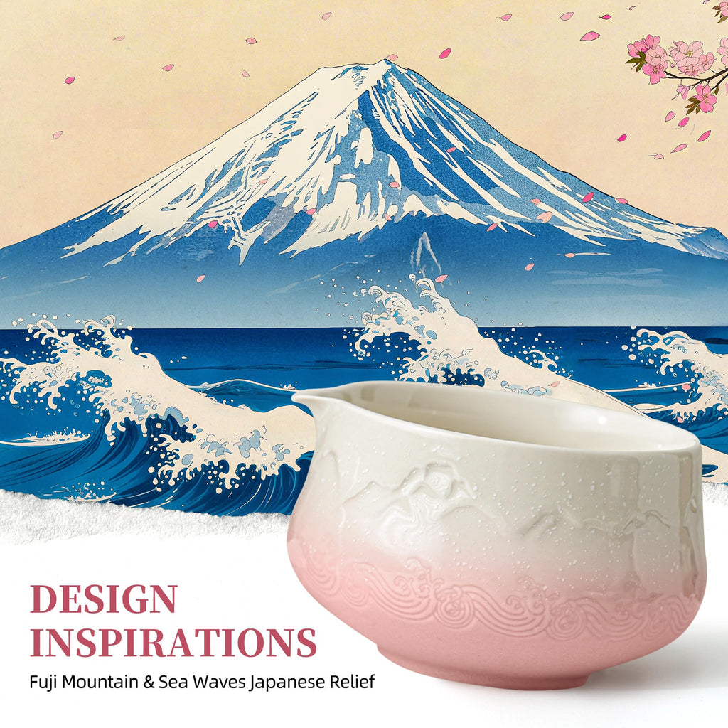 TEANAGOO Matcha Set Pink, 7 Pcs Matcha Whisk Set, Matcha Kit for Ceremony, Tradition Tea Set for Making Breakfast/Latte, Matcha Whisk Set with Bowl(Chawan)/Whisk and Holder, Gift for Family/Friend
