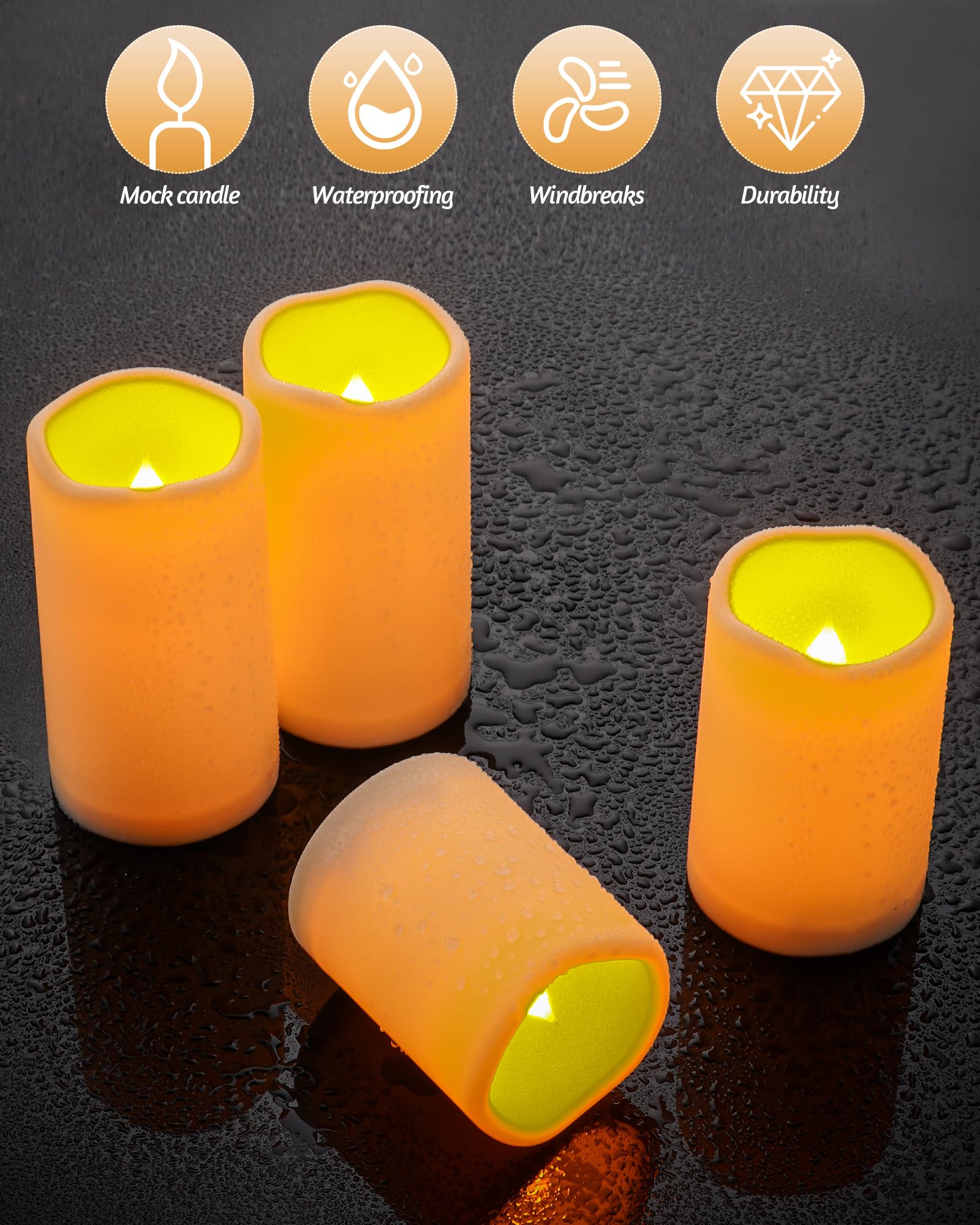 Flameless Candles Battery Operated Candles LED Outdoor Waterproof Candles Plastic Fake Candles with Remote Timers Set of 3(Ivory)