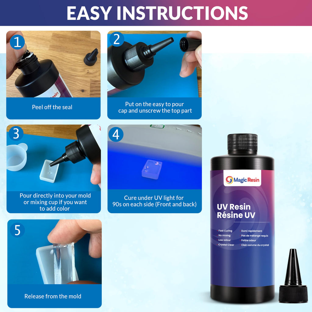 Magic Resin | 500 ml (500g) | UV Resin for Crafting | Crystal Clear, Fast Curing and Non-Yellowing | Perfect for Jewelry, Coating, Small Casting, and DIY Projects | Easy to Use No Mixing