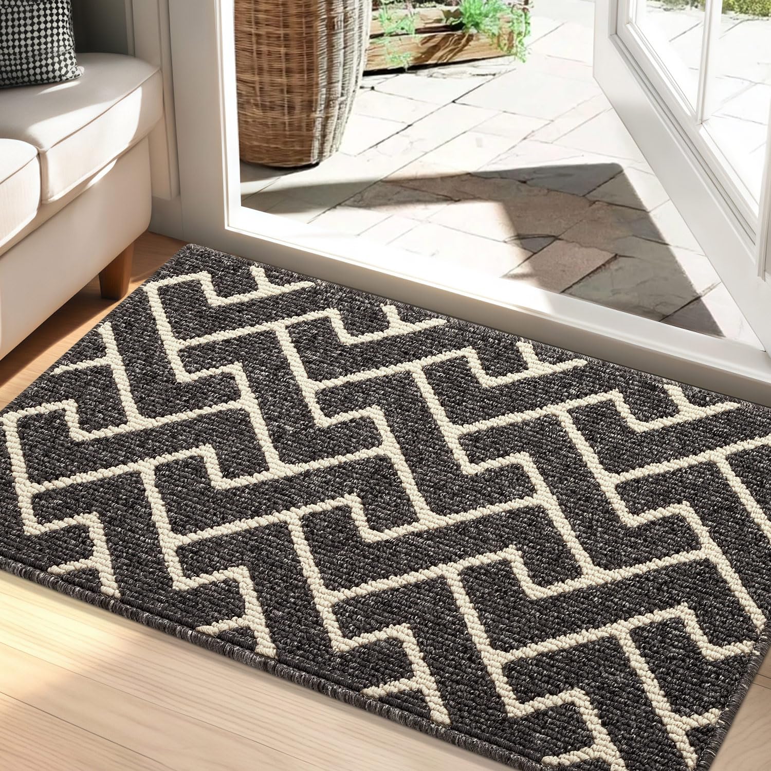 hicorfe Front Door Mat Outdoor Entrance,24"x35" Absorbent Muddy Dirt Resist Welcome Door Mats Outdoor Indoor,Stain and Fade Resistant,Non Slip Backing Entry Mat Doormat for Entryway(Black)