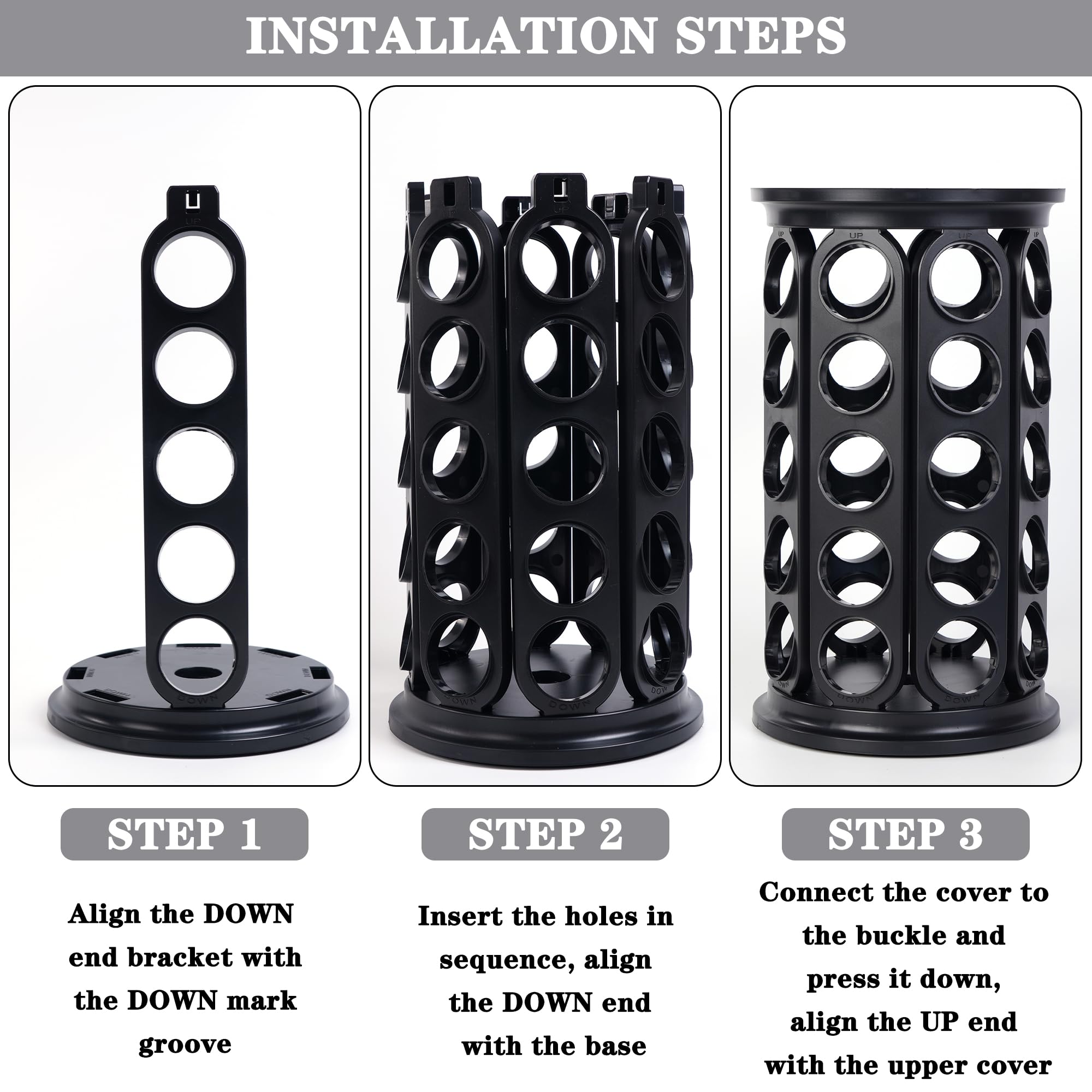 JMBTLUS Coffee Pod Holder, Holds 40 K Cup Coffee Capsules, Large Capacity Round Organizer with 360-Degree Rotation, Black