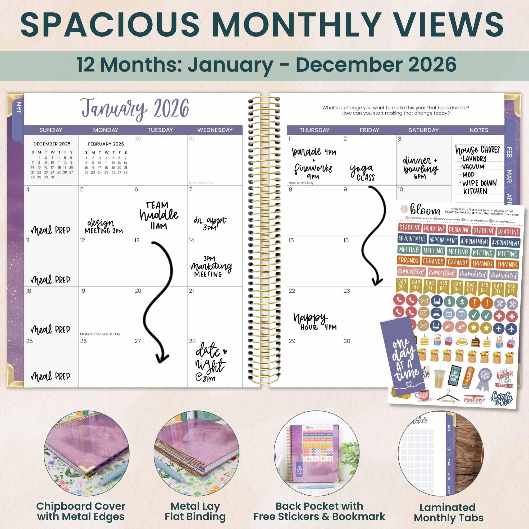 bloom daily planners 2026 Hardcover Calendar Year Goal & Vision Planner (January to December) - Monthly & Weekly Agenda Organizer - 7.5" x 9" - Good Things Are Coming