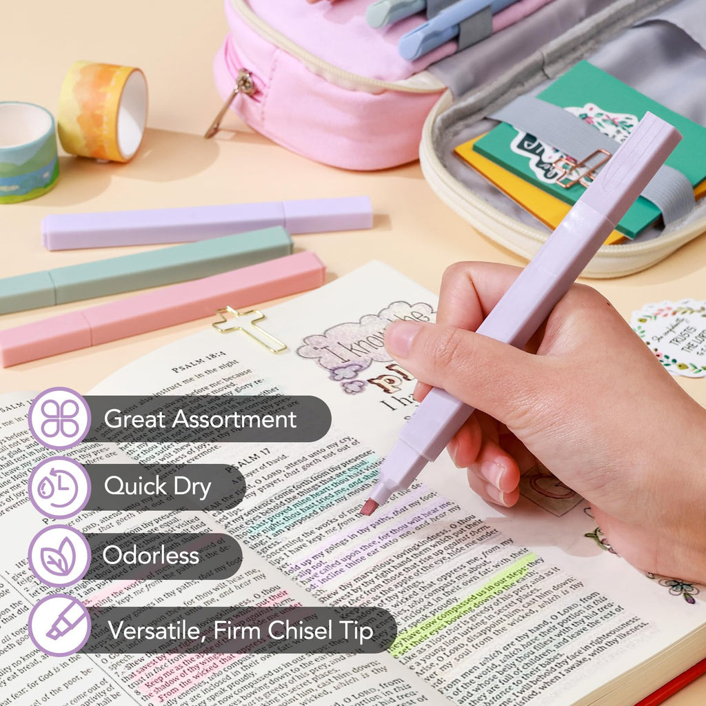 Bible Journaling Study Supplies with Highlighters, Pens, Pencil Case, Notebook, Tabs, Stickers, Cross Paper Clips - Complete Bible Journaling Kit, Christian Gifts for Women, Annotation Kit (Pink)
