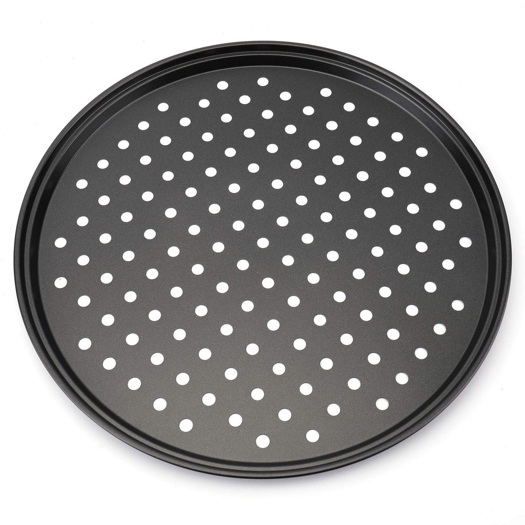 Bekith 3 Pack Pizza Crisper Trays with Holes, 12.5 inch Round Non-Stick Crisper Carbon Steel Perforated Tray for Home Kitchen, Black