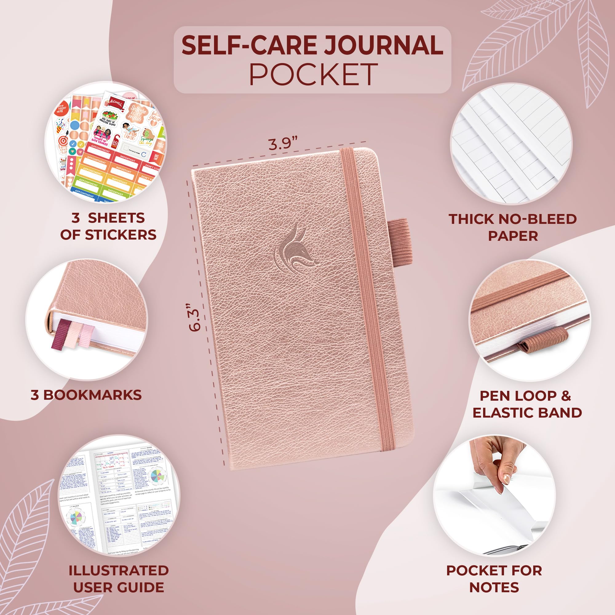 Clever Fox Self-Care Journal – Daily Reflection Notebook – Mental Health & Personal Development Planner, Meditation & Mood Log, Pocket (Rose Gold)