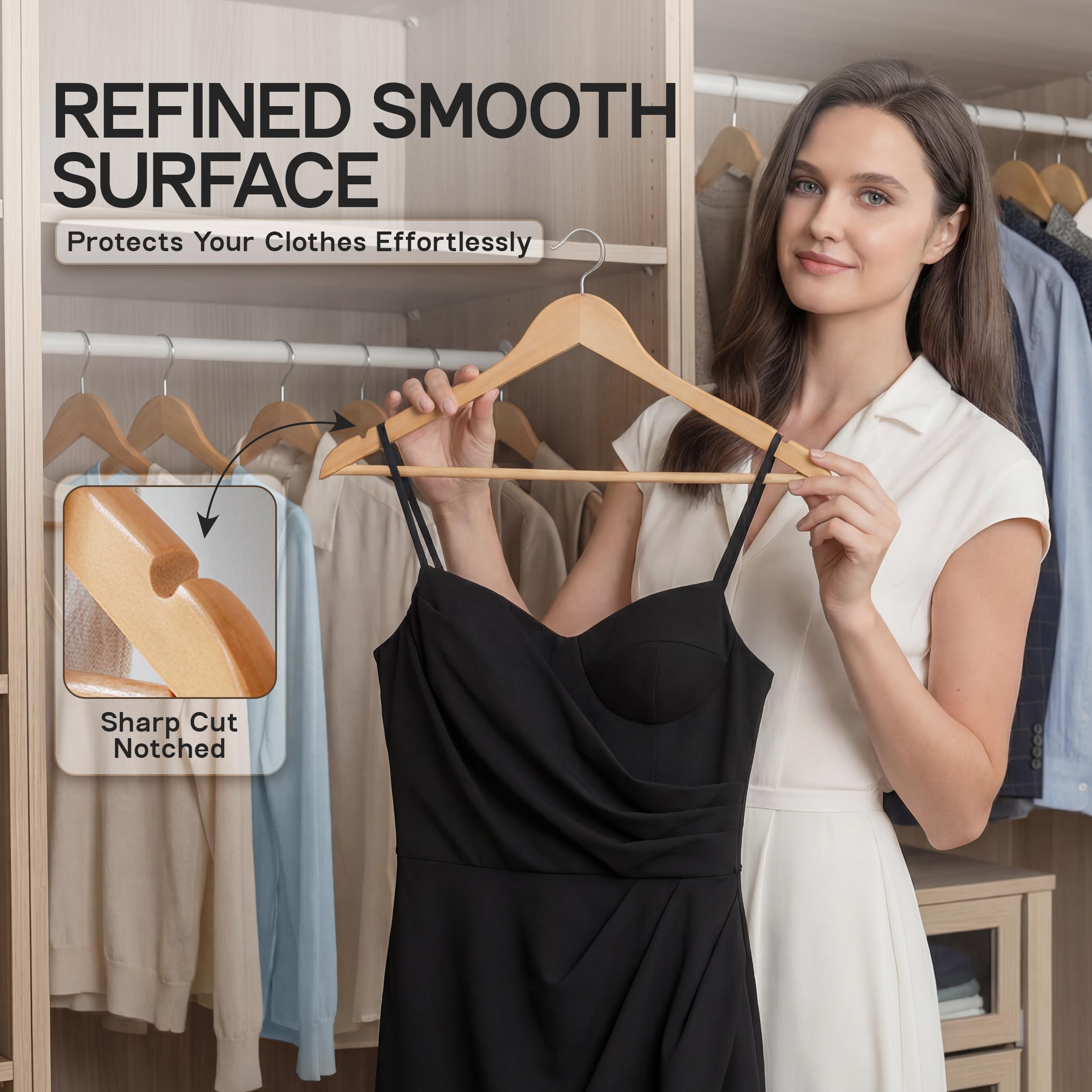 Beddora Wooden Hangers 30 Pack - 360 rotatable Swivel Hook Durable & Slim Lightweight with Shoulder Grooves - Wood Hanger for Clothes Coats Pants Suits Jackets in Natural