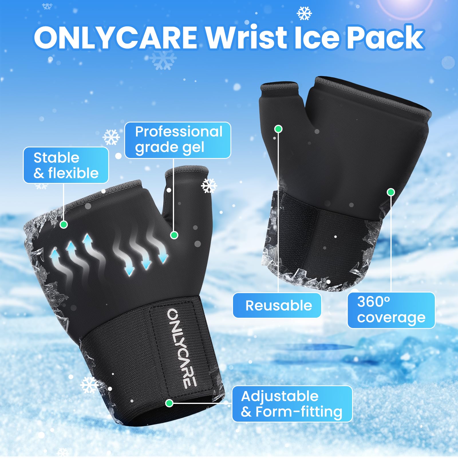 ONLYCARE Wrist Ice Pack Wrap for Carpal Tunnel Relief, Soft Gel Hot Cold Therapy Wrist Brace, Hand & Thumb Freeze Sleeve for Hand Injuries, Achilles Tendonitis, Tenosynovitis