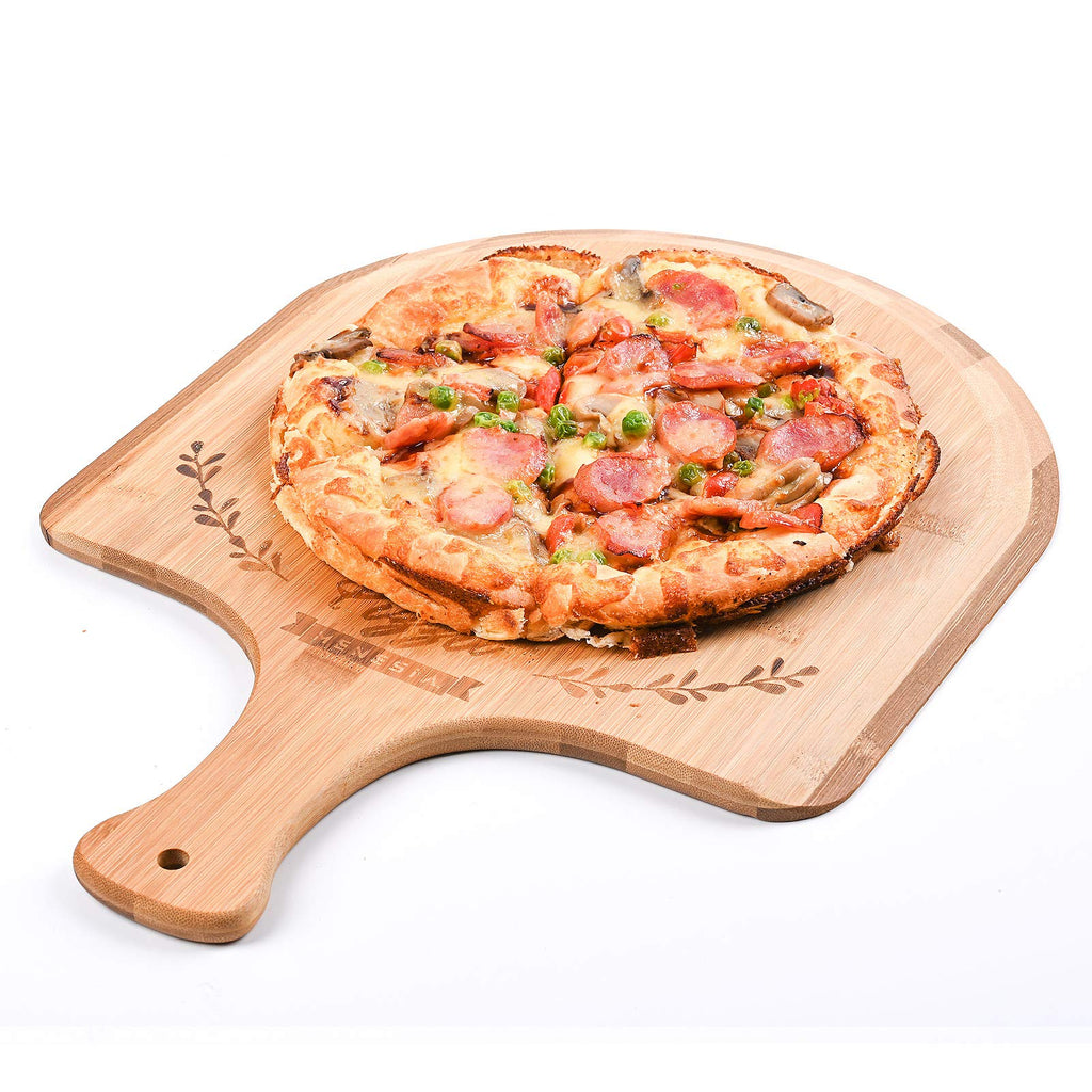 Menesia 12 Inch Premium Bamboo Pizza Peel with Handle,Wooden Pizza Paddle,Cutting Board for Fruit,Vegetables,Cheese,Bread(Circle)