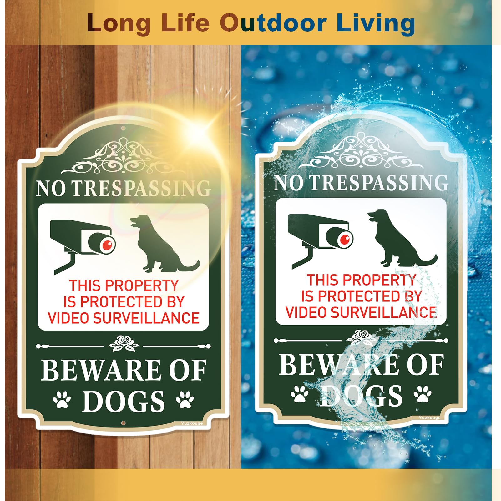 Yuzkouge No Trespassing Beware of Dogs Sign - 2 Pack, 12” x 8” Rust Free Aluminum Private Property Sign, Weatherproof, Fade Resistant, Easy Mounting.