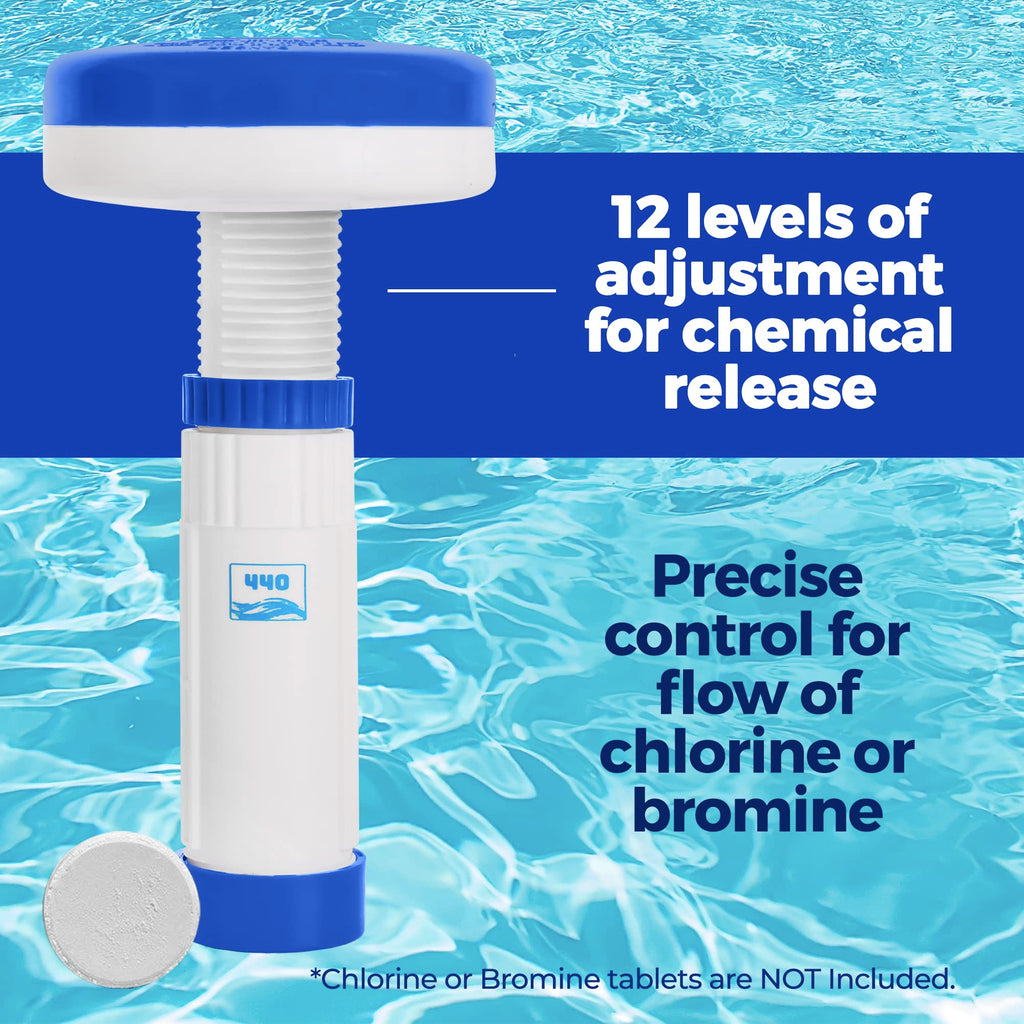 440 Mini Premium Floater Dispenser for Spa, Hot Tub and Small Pools for 1 Inch Chlorine or Bromine Tablets. (Tablets NOT Included) Adjustable Chemical Float from 0 to 13 Flow Control