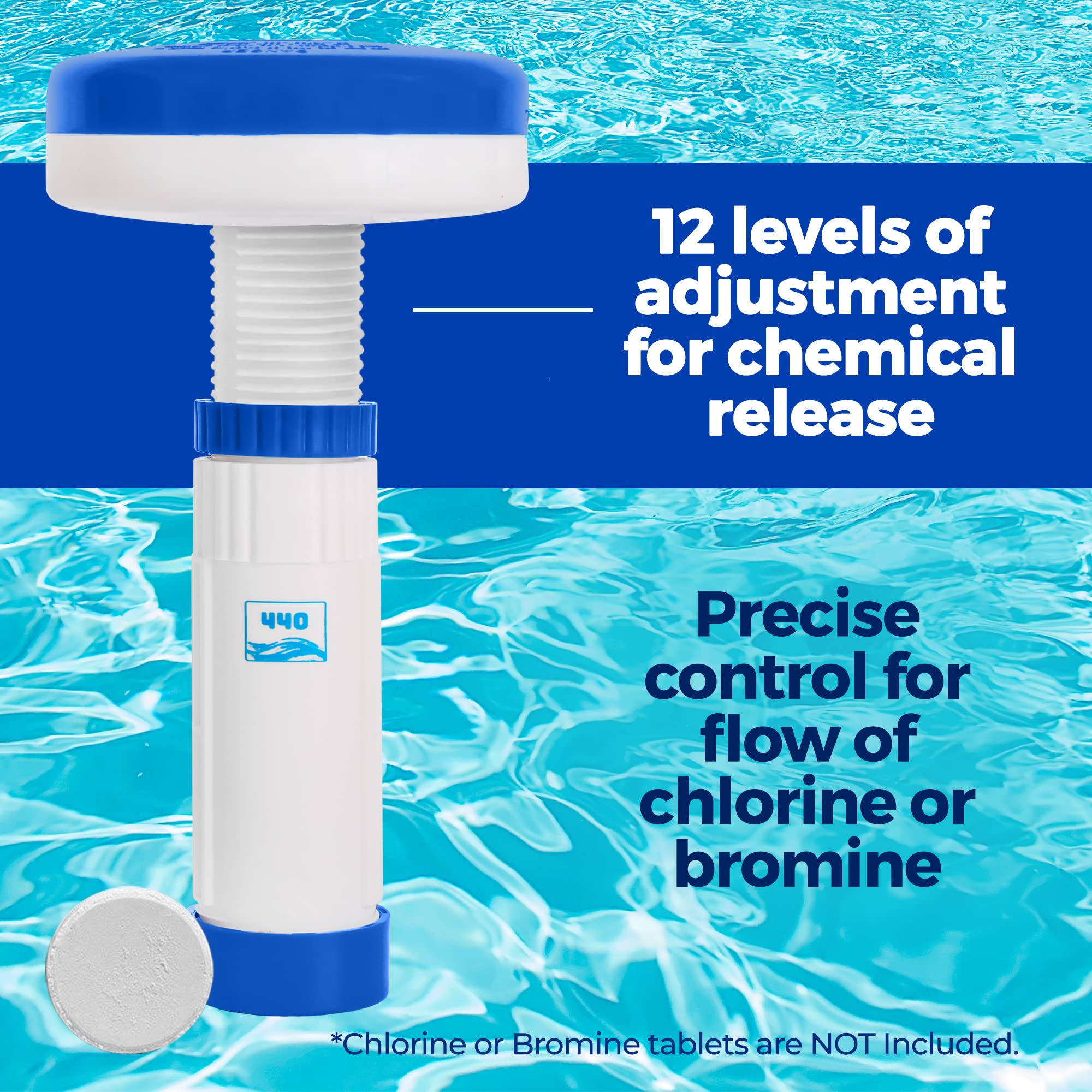 440 Mini Premium Floater Dispenser for Spa, Hot Tub and Small Pools for 1 Inch Chlorine or Bromine Tablets. (Tablets NOT Included) Adjustable Chemical Float from 0 to 13 Flow Control