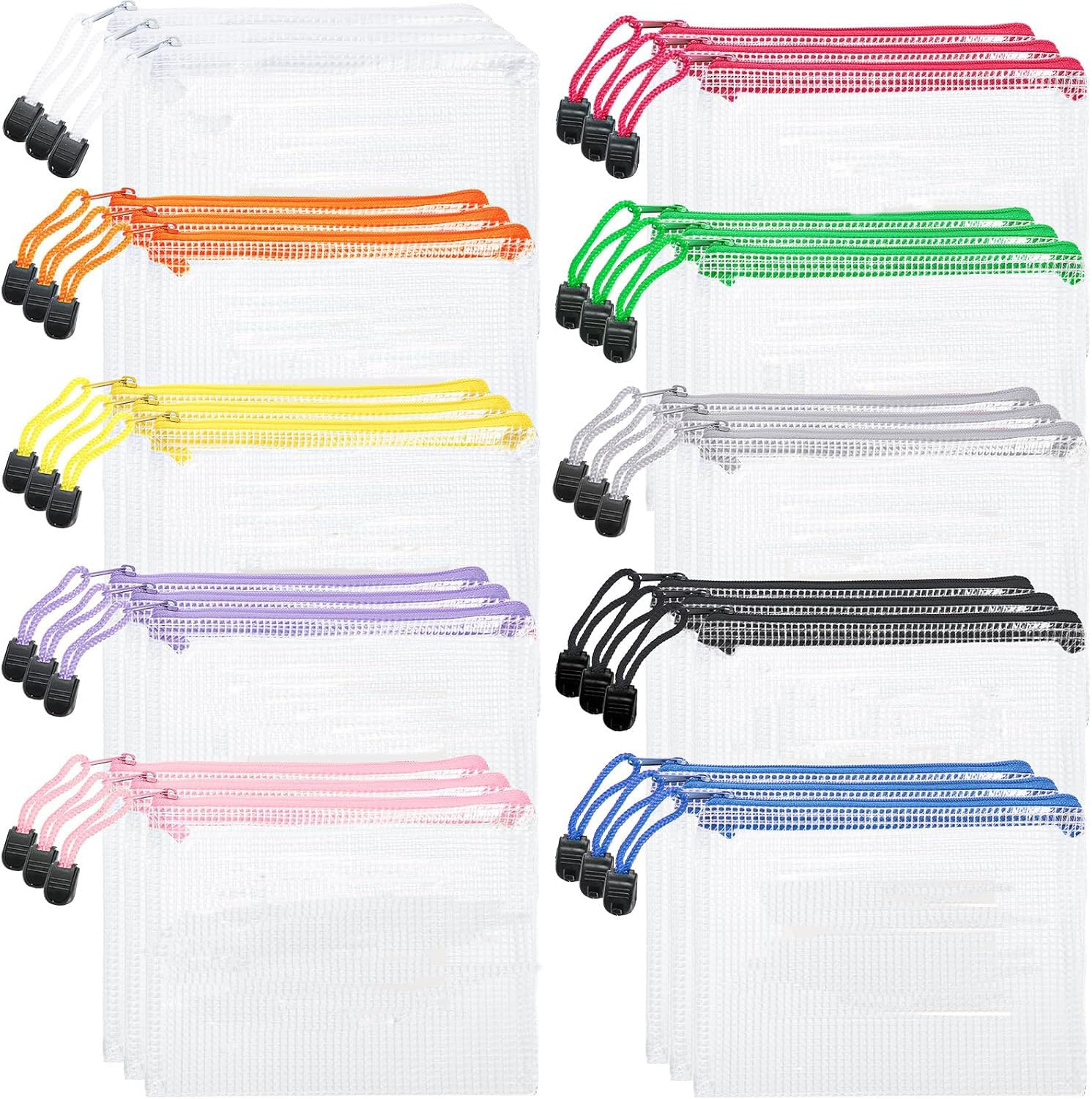 30Pcs 10 Colors Small Zipper Mesh Pouch, A6 Size 7x4.8 in Waterproof Zip Mesh Bag, Plastic Document Pouches, Wallet File Bags for Puzzle Folders Office Supplies, Organizing Storage, Cosmetics Travel